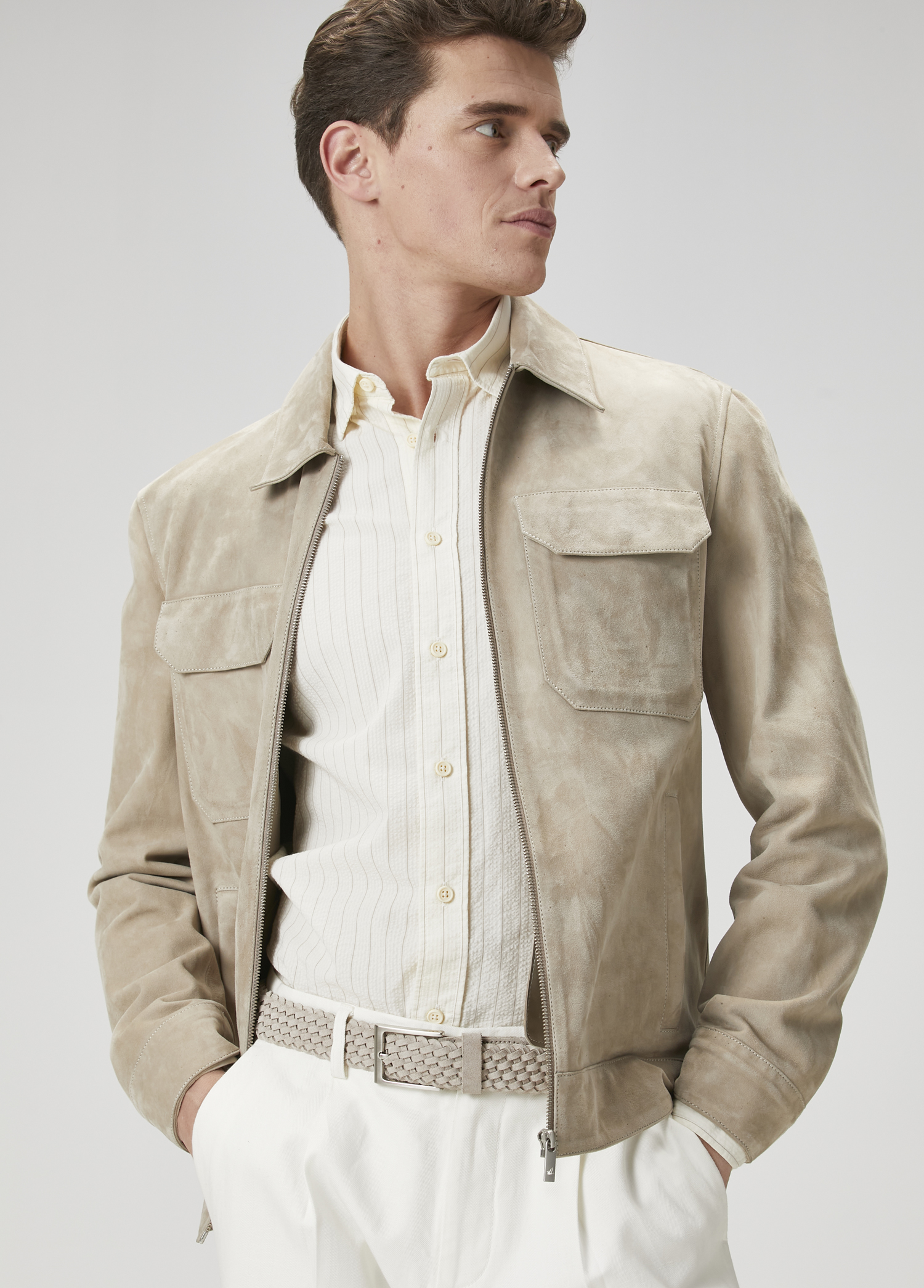 Slim Fit Krem Çizgili Gömlek_1