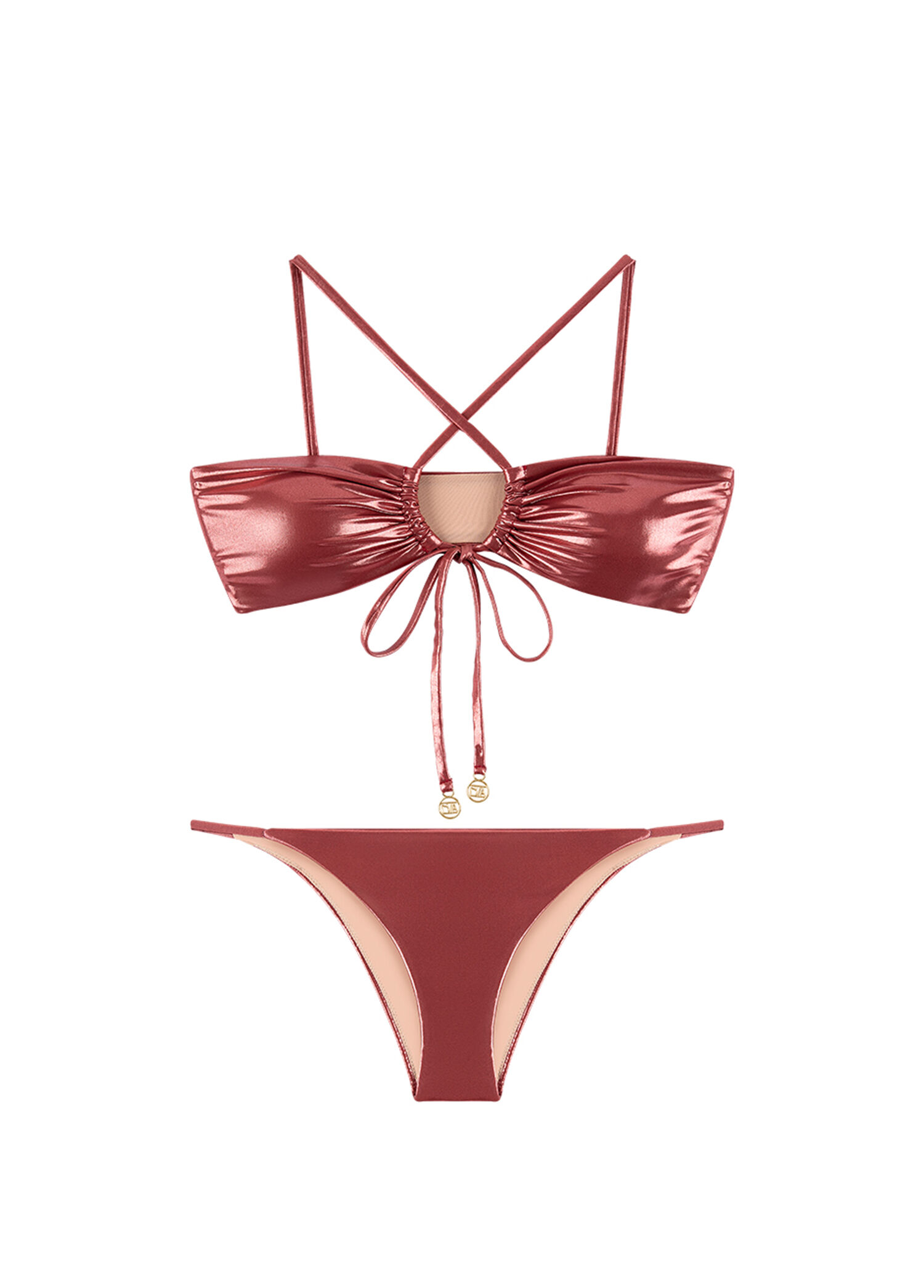 Joyce Shiny Fabric Kırmızı Büzgülü Kadın Bikini Takımı