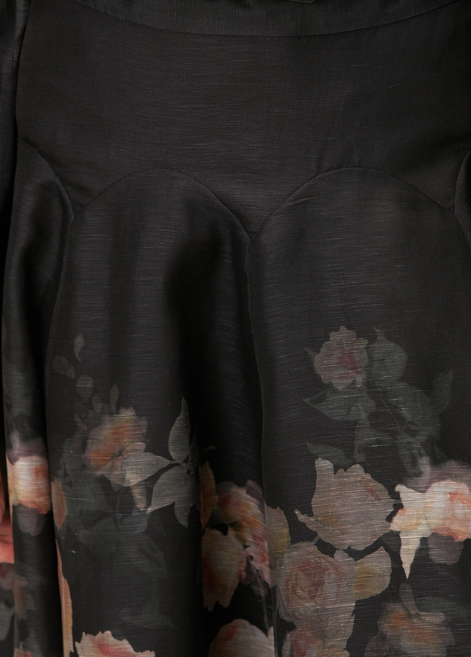 Zimmermann Crush Black Floral Midi Linen Skirt