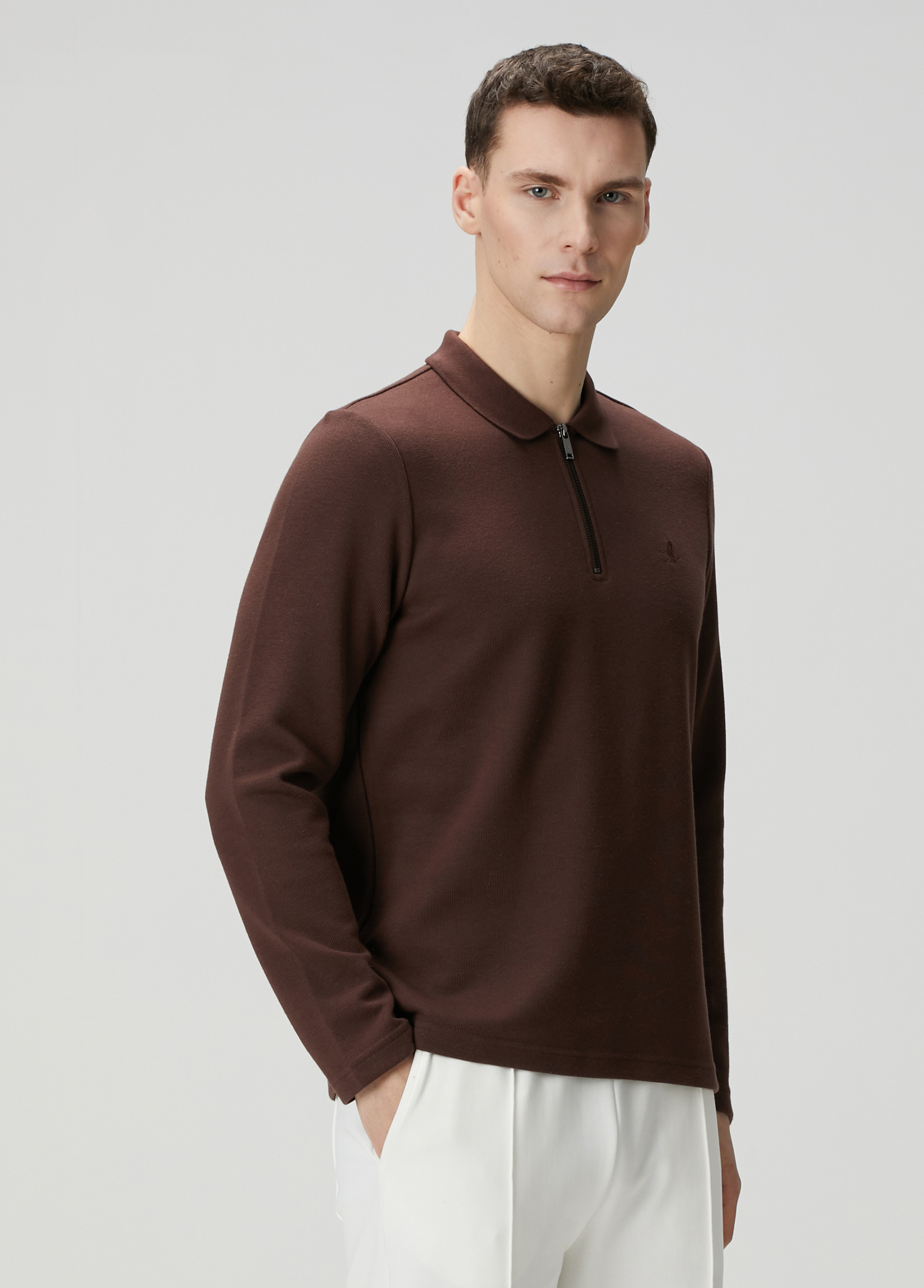 Koyu Kahverengi Polo Yaka Sweatshirt_1
