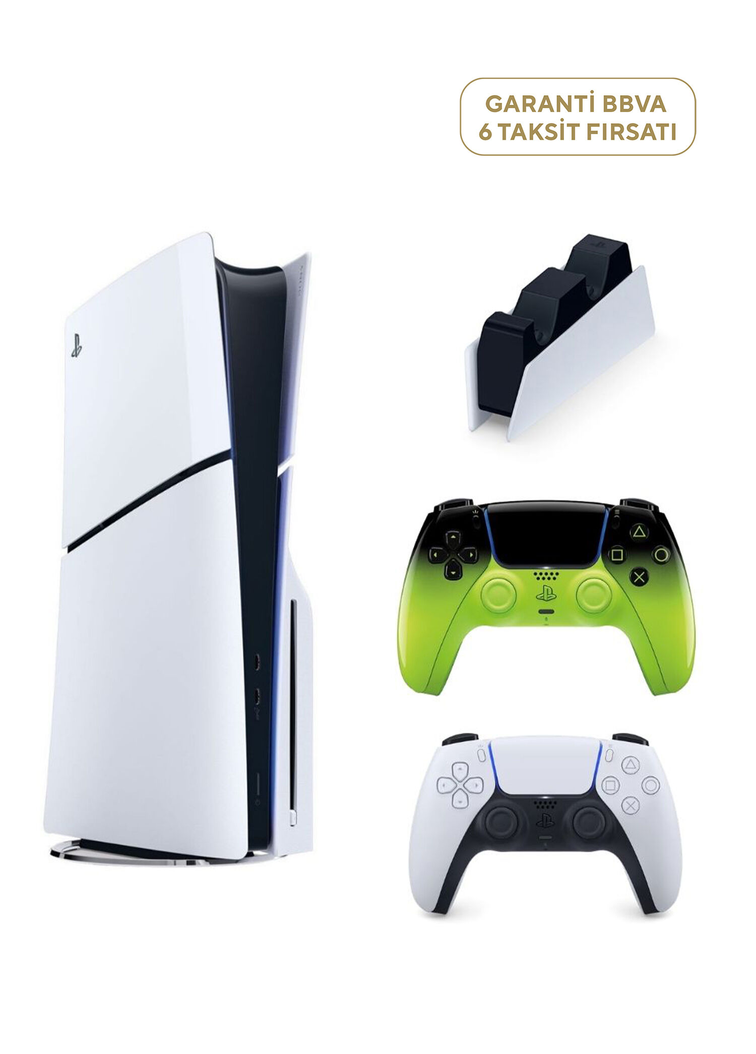 PlayStation 5 1 TB Slim CD Edition Oyun Konsolu + 2. PS5 Kol Remix Green + PS5 Şarj İstasyonu
