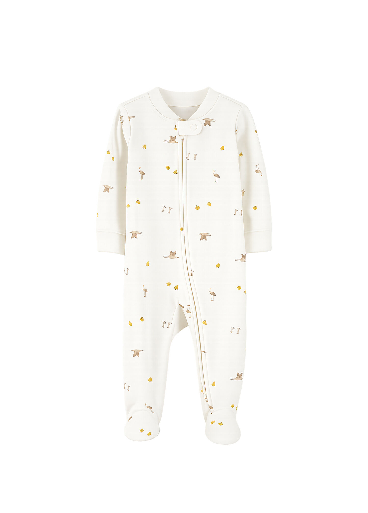 Ekru Pamuklu Patikli Unisex Bebek Uyku Tulumu