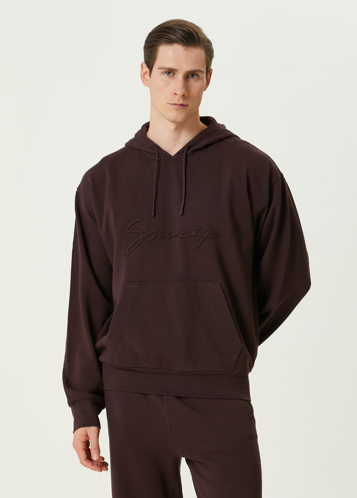 Bordo Kapüşonlu Logo Detaylı Sweatshirt