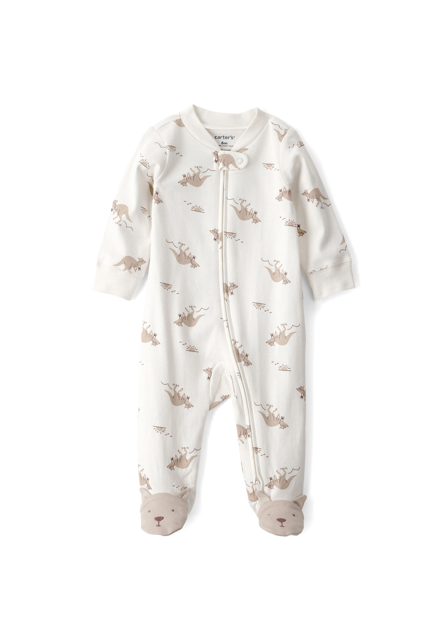 Bej Desenli Uzun Kollu Fermuarlı Unisex Bebek Uyku Tulumu