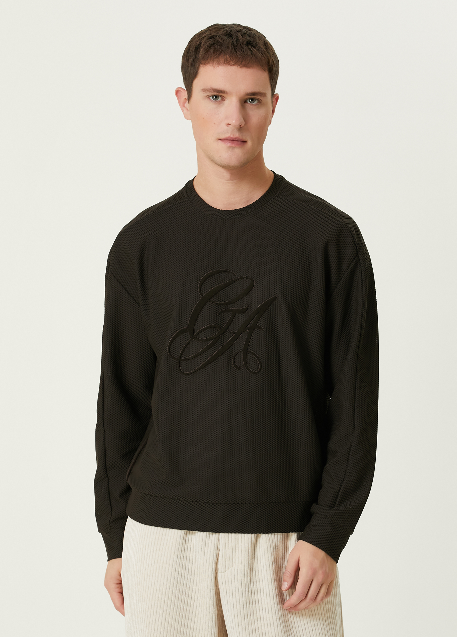 Kahverengi Logo Nakışlı Sweatshirt