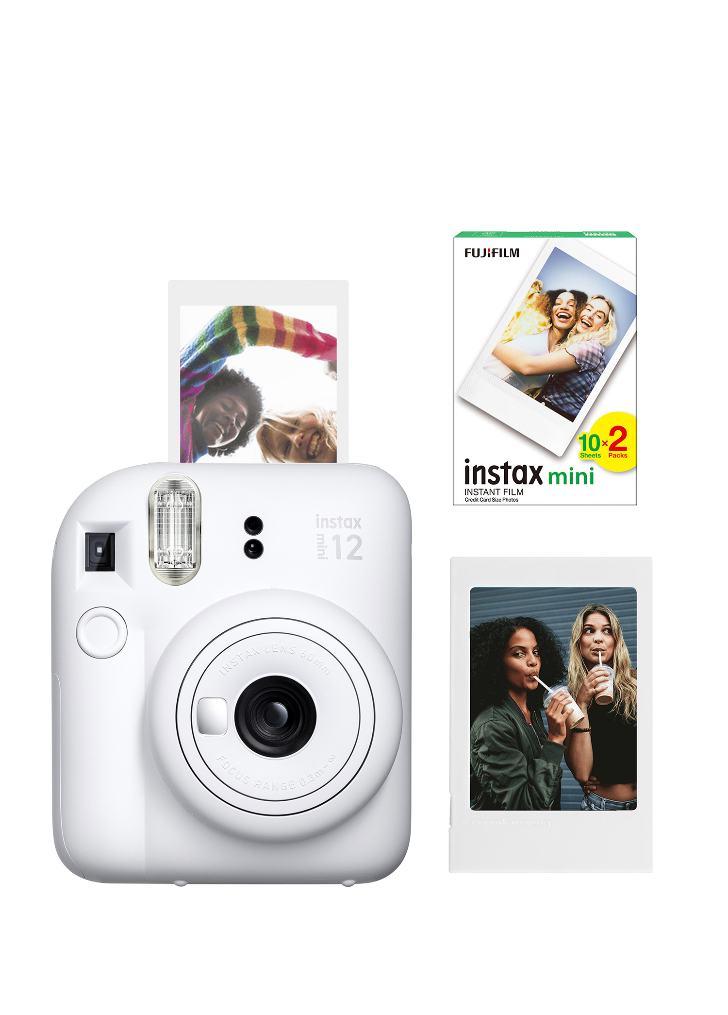 Instax Mini 12 Beyaz Fotoğraf Makinesi + 20'li Mini Film ve Çerçeve Seti