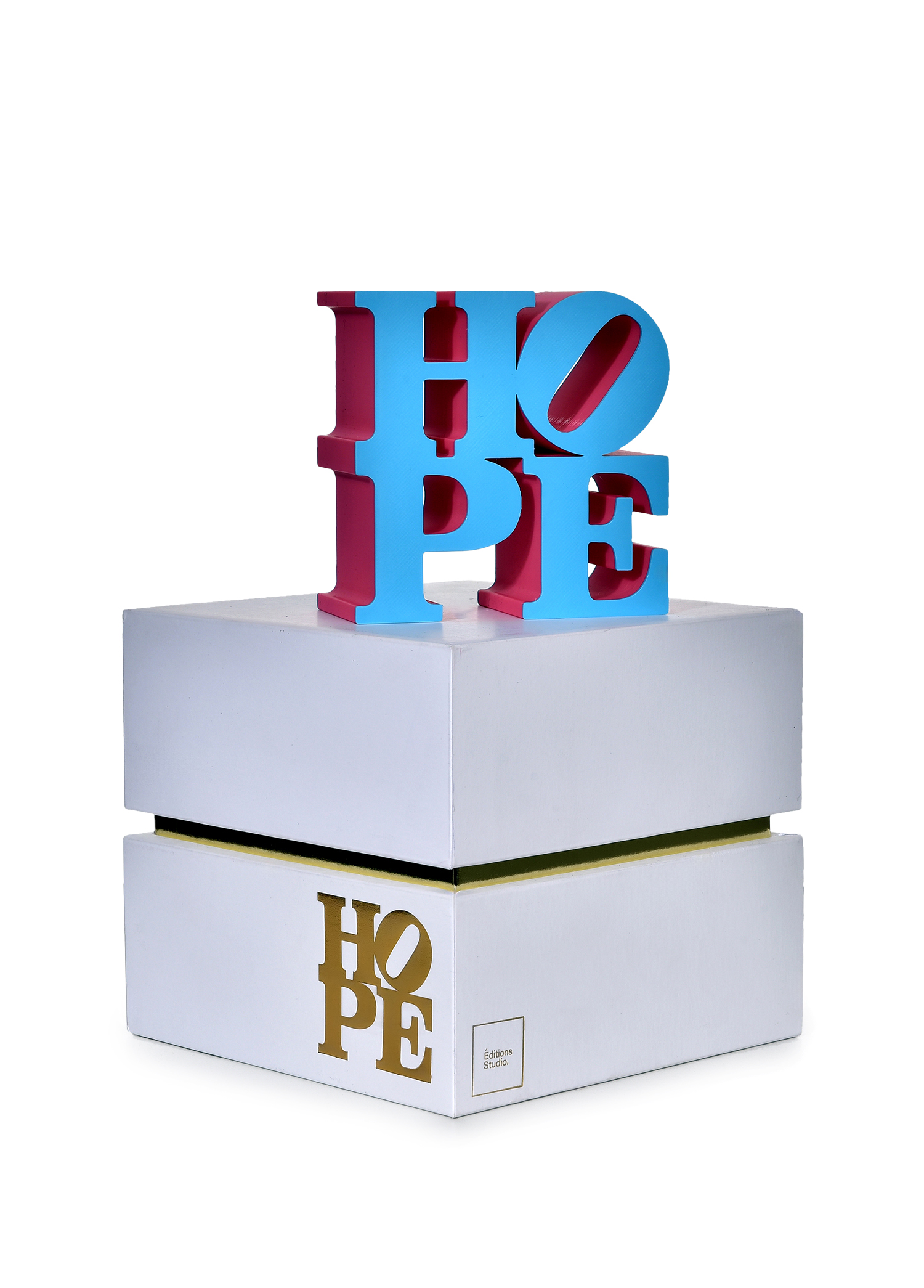 Robert Indiana Hope Small Mavi Pembe Heykel