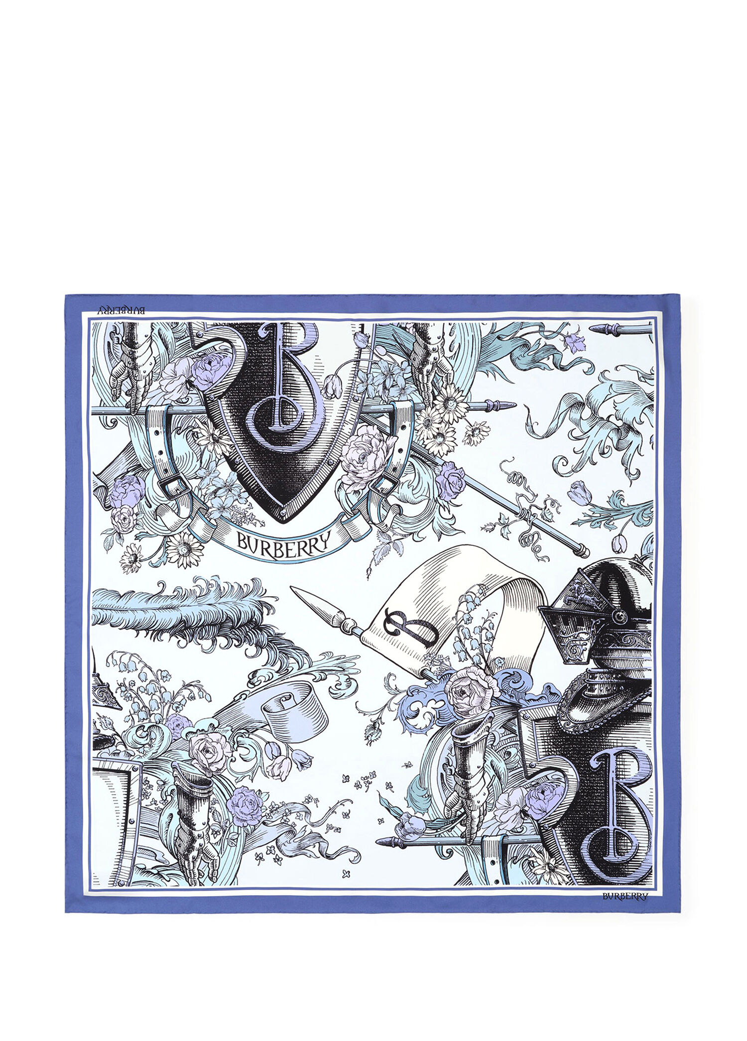 Etched Knight Silk Mavi İpek Kadın Eşarp