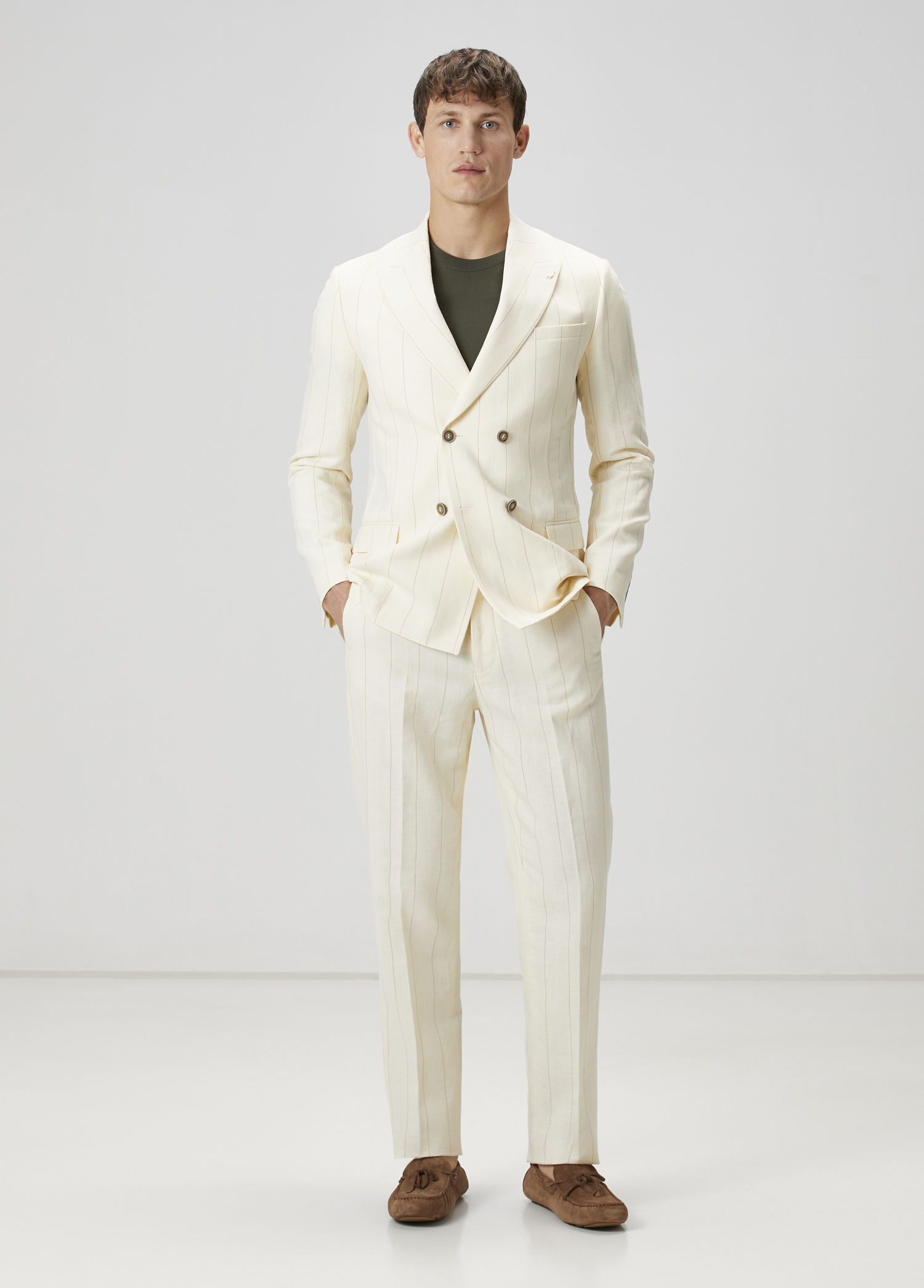 White Diagonal Textured Trousers