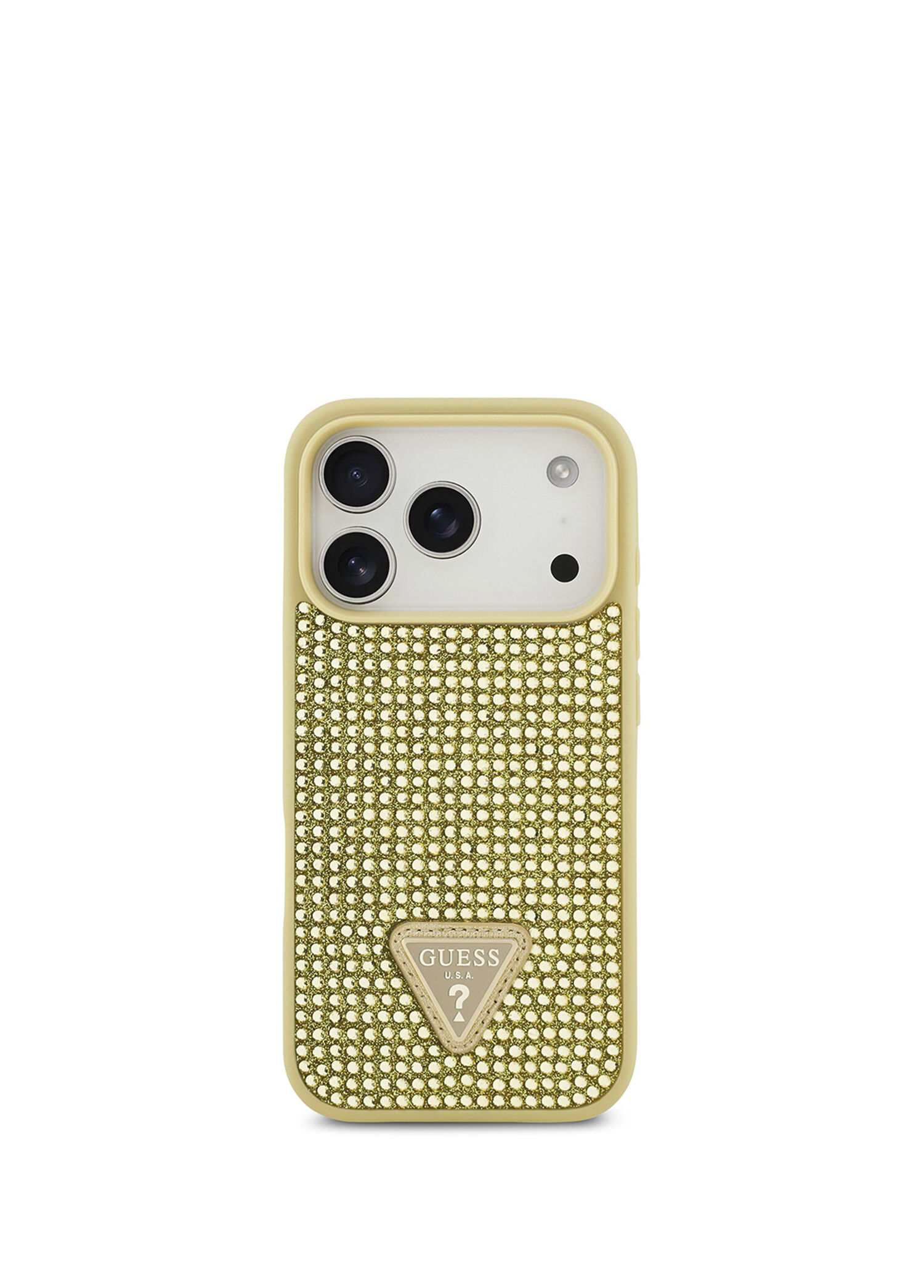 Guess - iPhone 17 Pro Taşlı Arka Yüzey Üçgen Logolu Telefon Kılıfı - GOLD