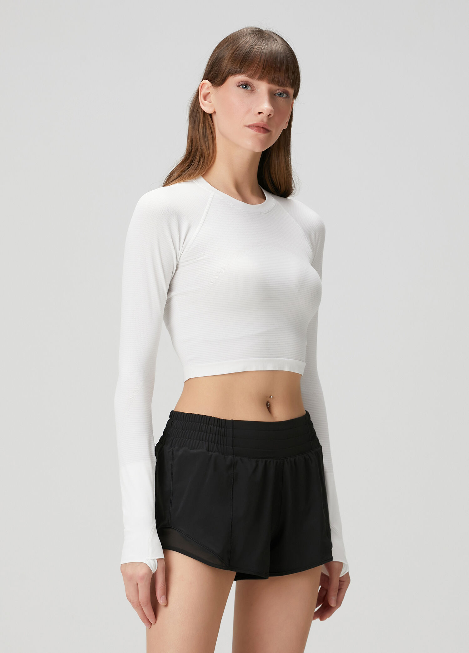 Swiftly Tech Beyaz Uzun Kollu Crop T-shirt
