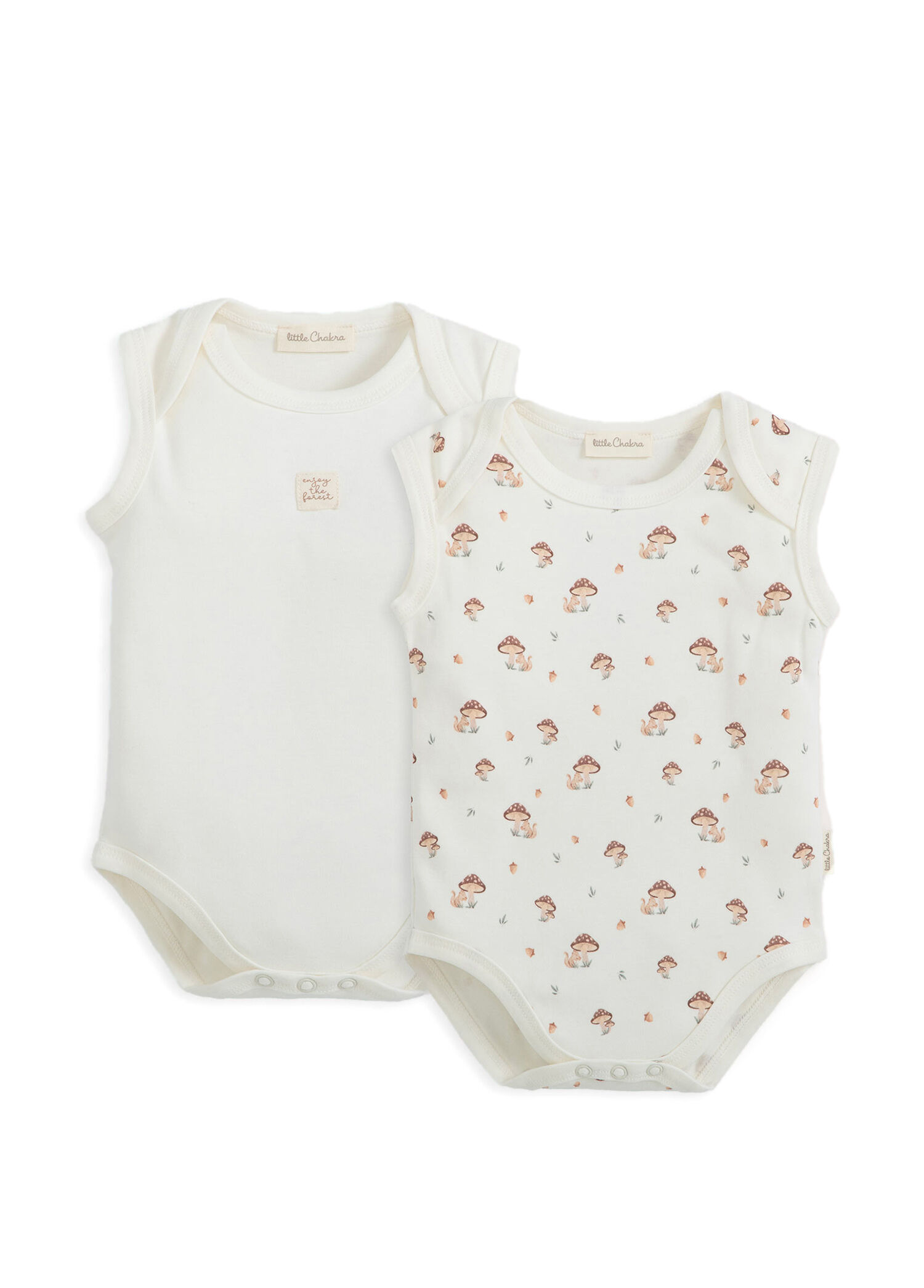 Woodland Ekru Baskılı Pamuklu Unisex Bebek 2'li Body Seti