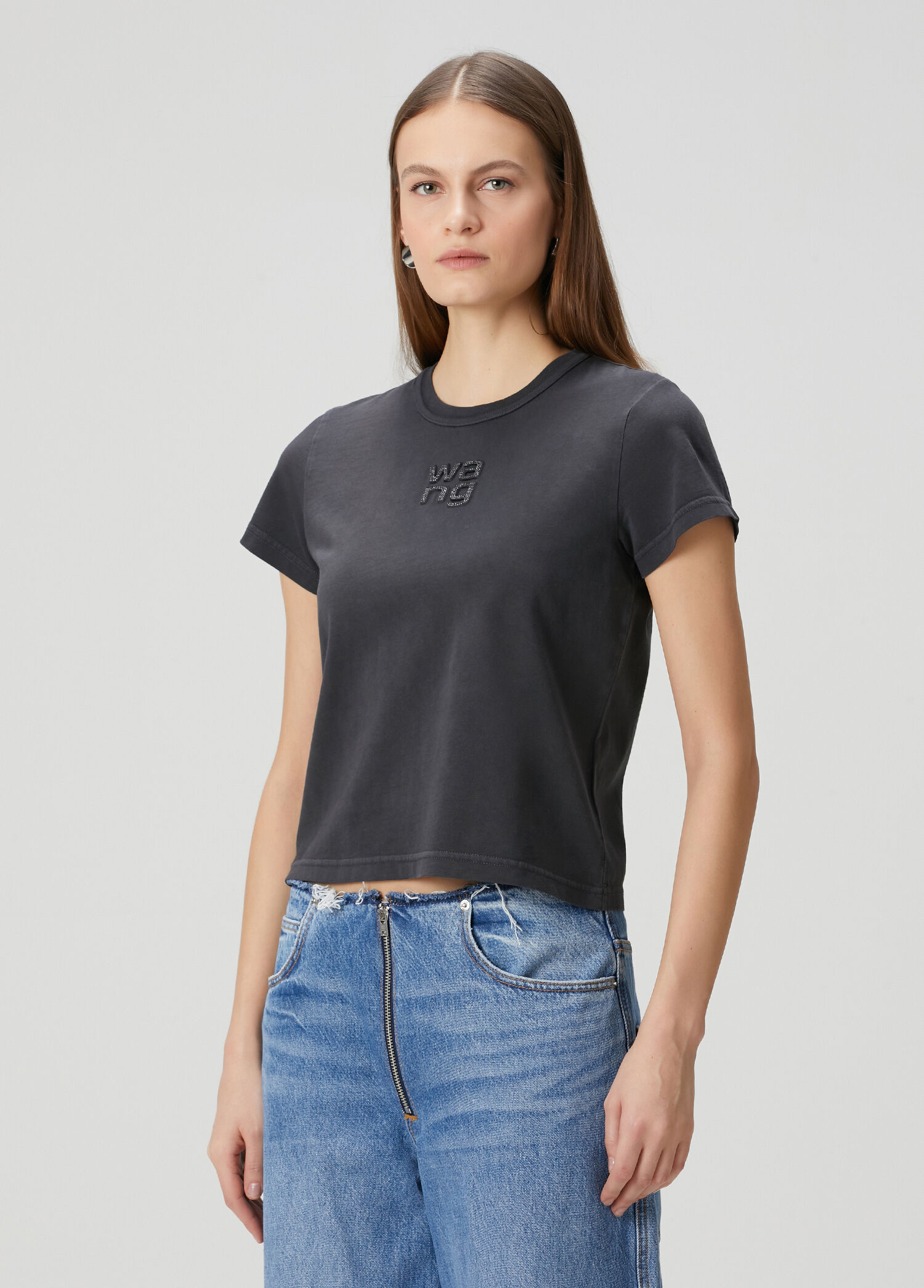 Alexander wang アンゴラロゴトップス T by Alexander Wang Siyah Kadın Antrasit Hotfix Logolu T-shirt