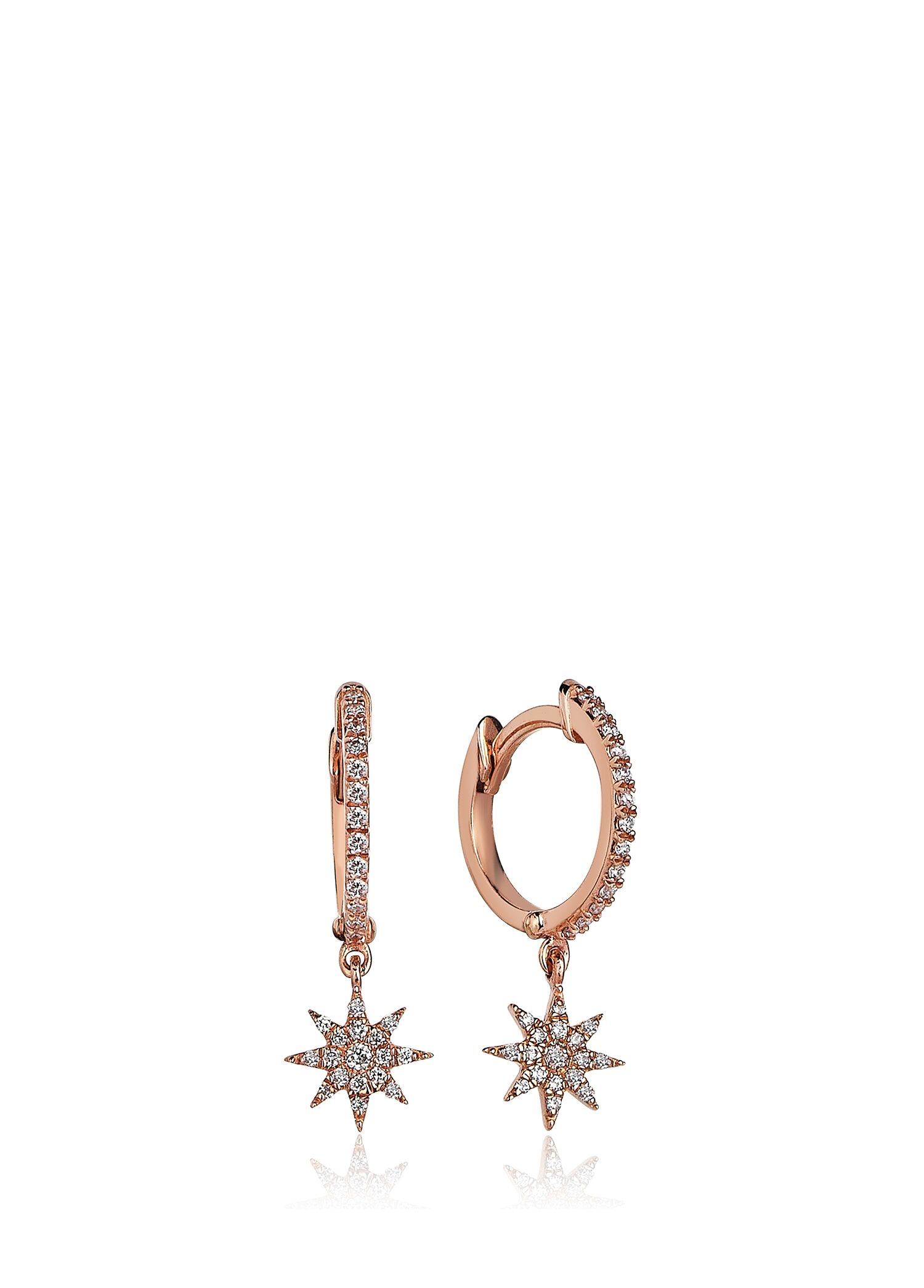 Kuzey Küpe 2.0 Pırlanta Taşlı 14 Ayar Rose Gold Kadın Altın Küpe