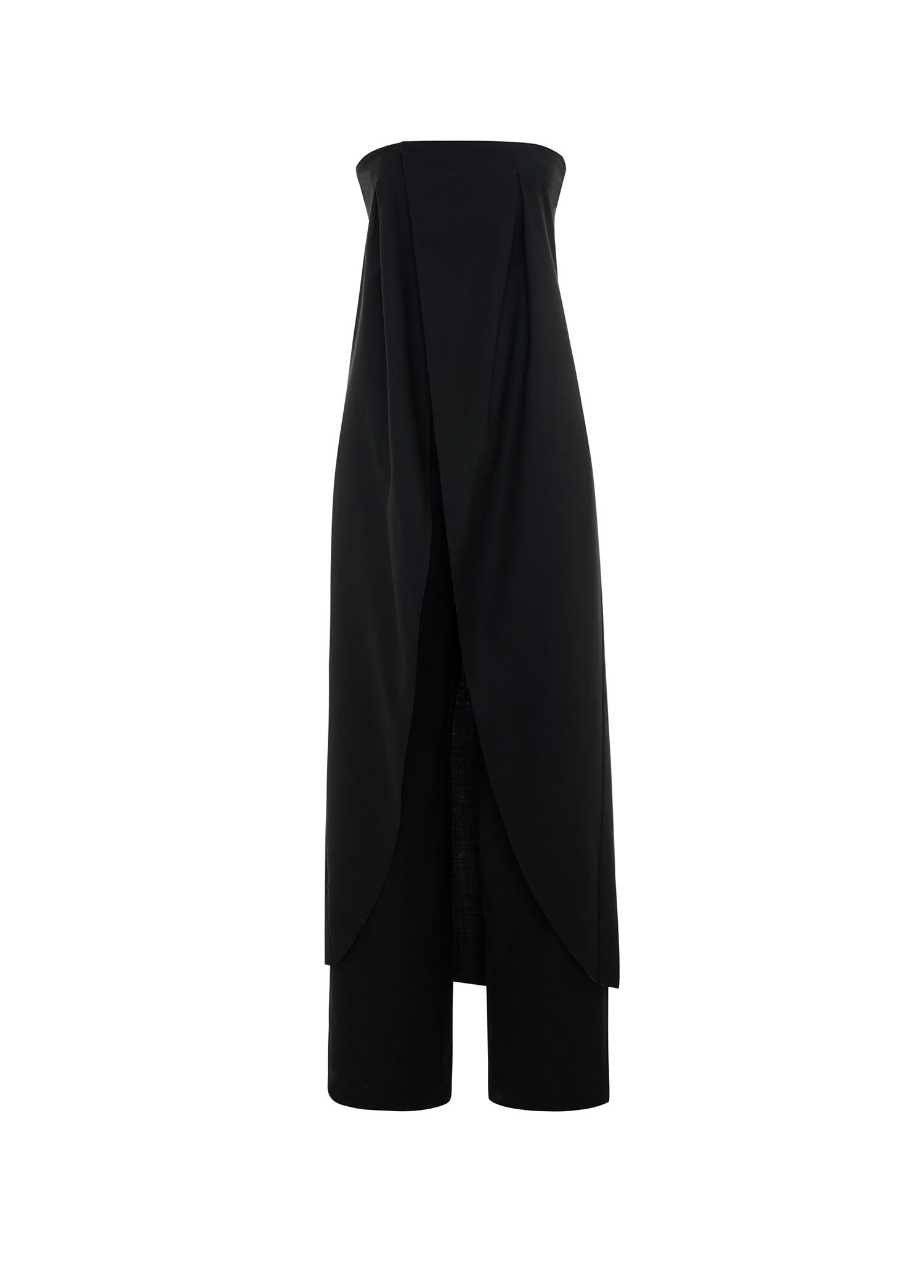 Heroine Jumpsuit Siyah Yün Pelerin Efektli Straplez Kadın Tulum