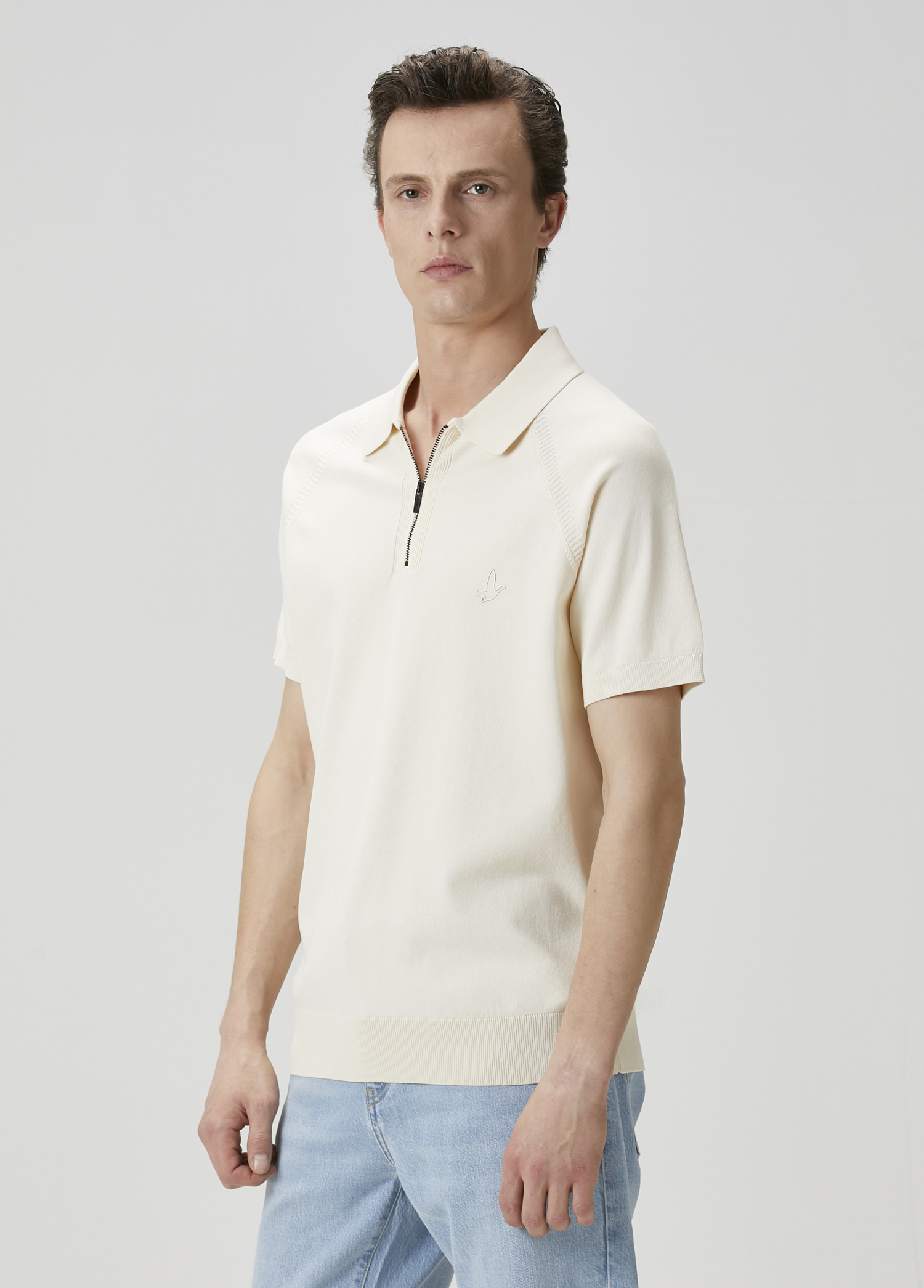 Krem Polo Yaka Kısa Kollu Triko_3