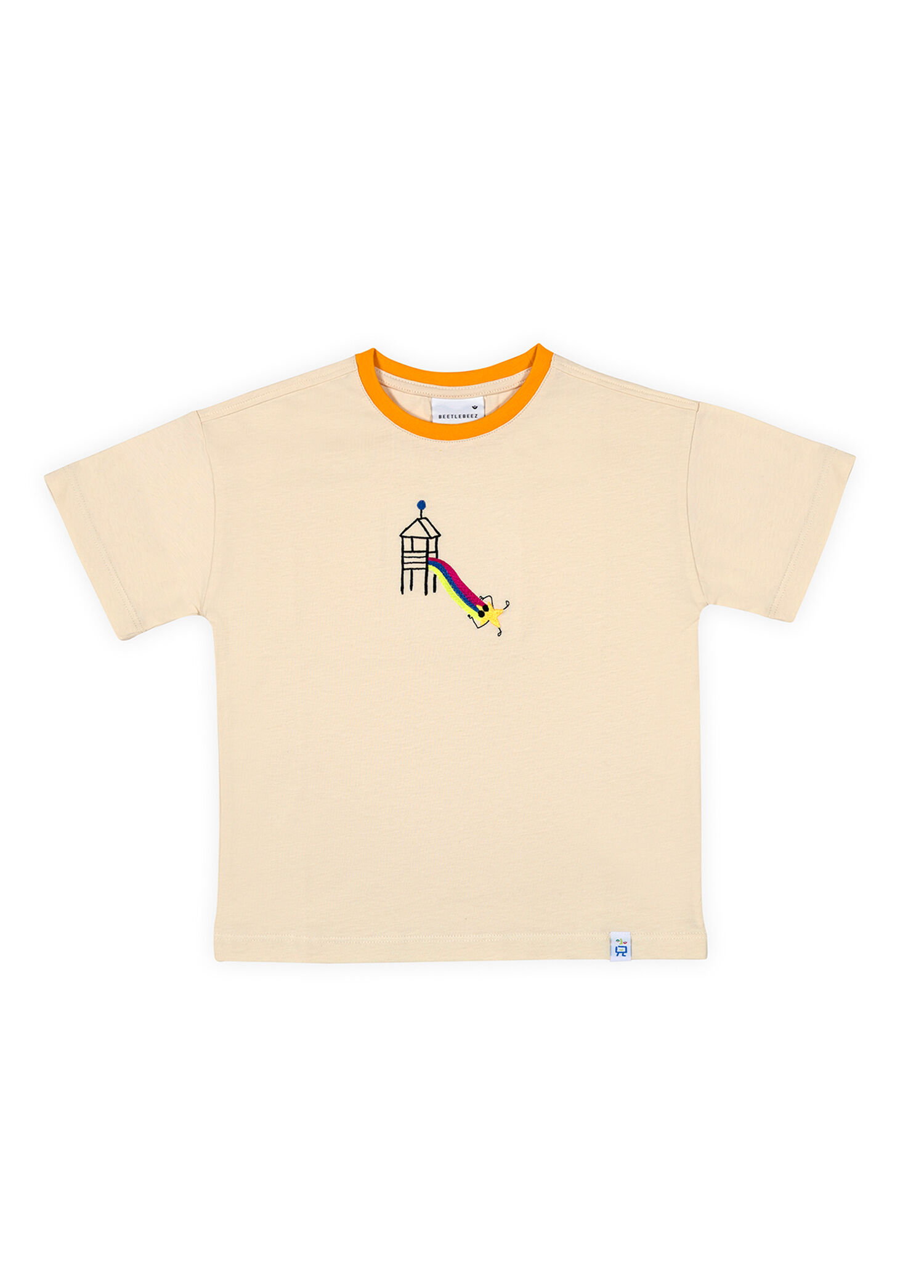 Playful Star Nakışlı Ekru Oversize Kısa Kollu Erkek Çocuk T-Shirt
