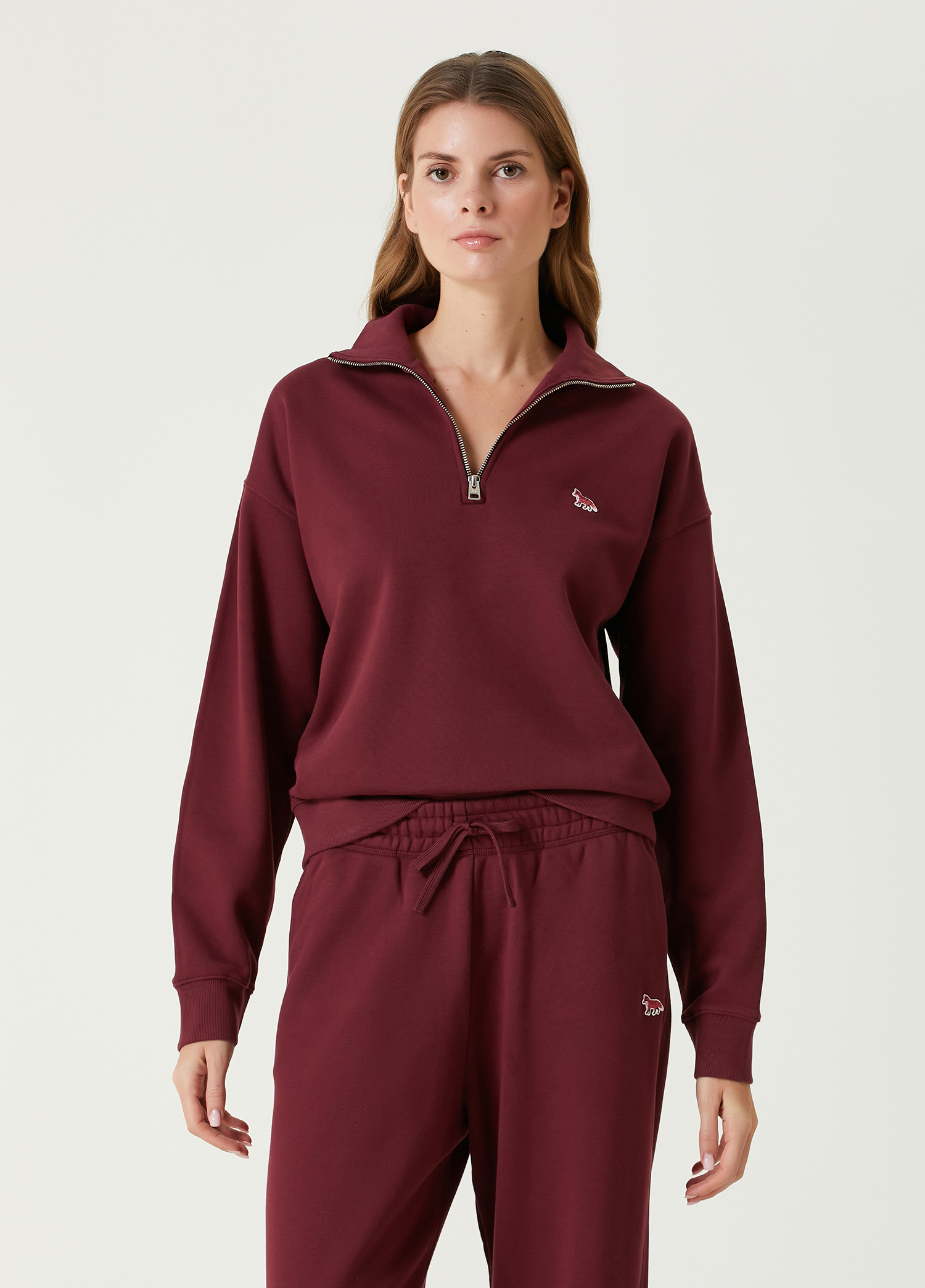 Bordo Fermuarlı Sweatshirt