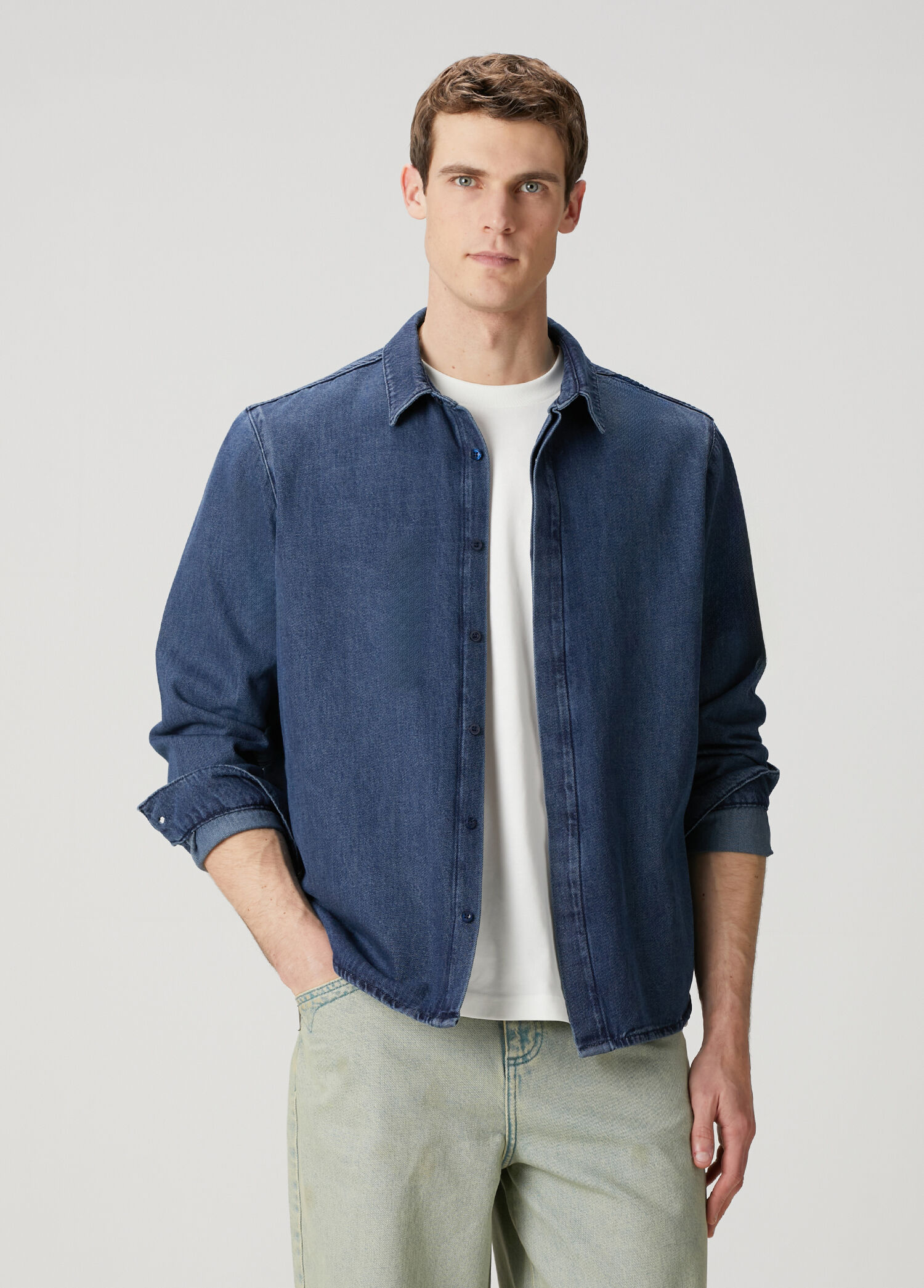 Indigo Logo Detaylı Denim Gömlek