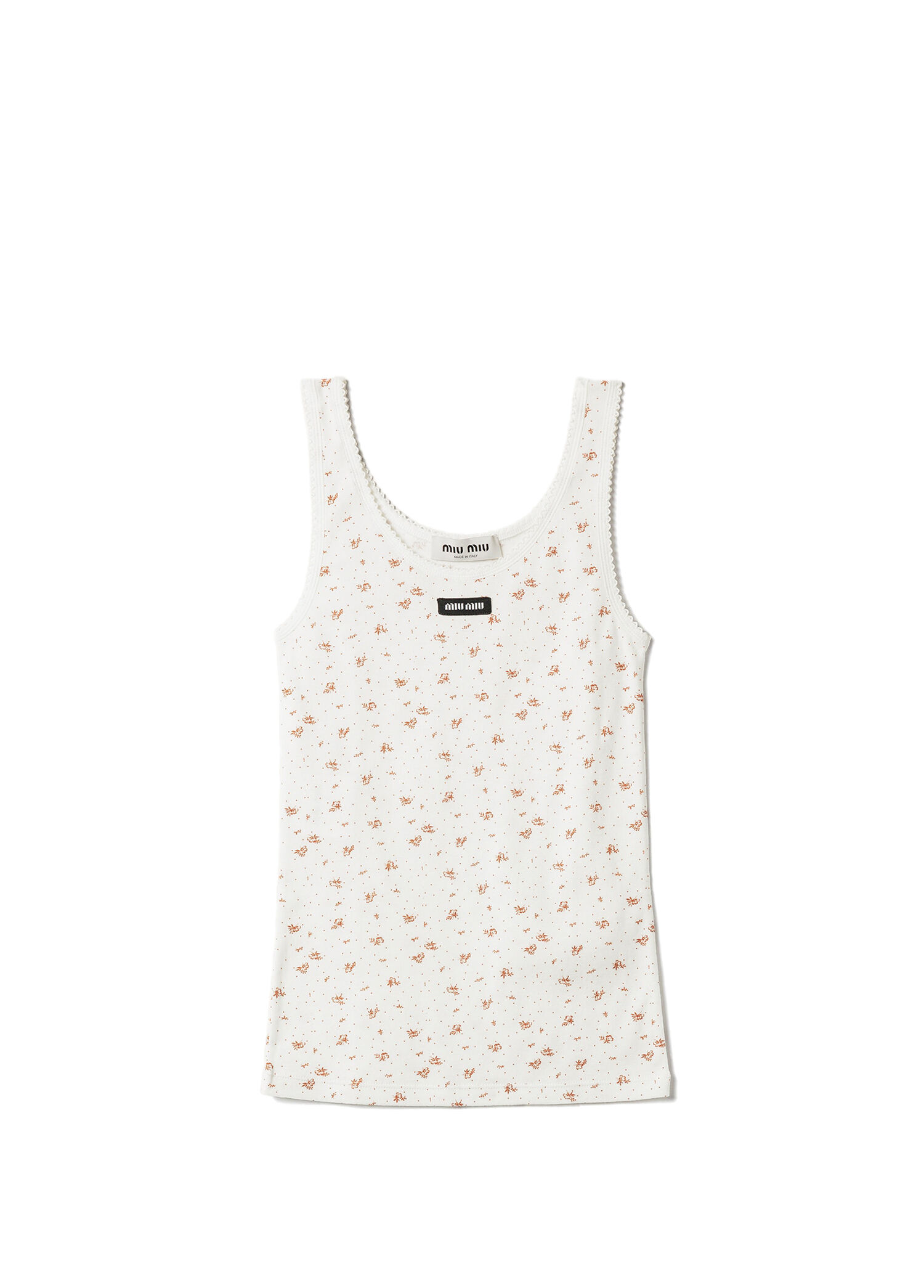 P Miu Miu White Ribbed Jersey Sleeveless Womens T Shirt