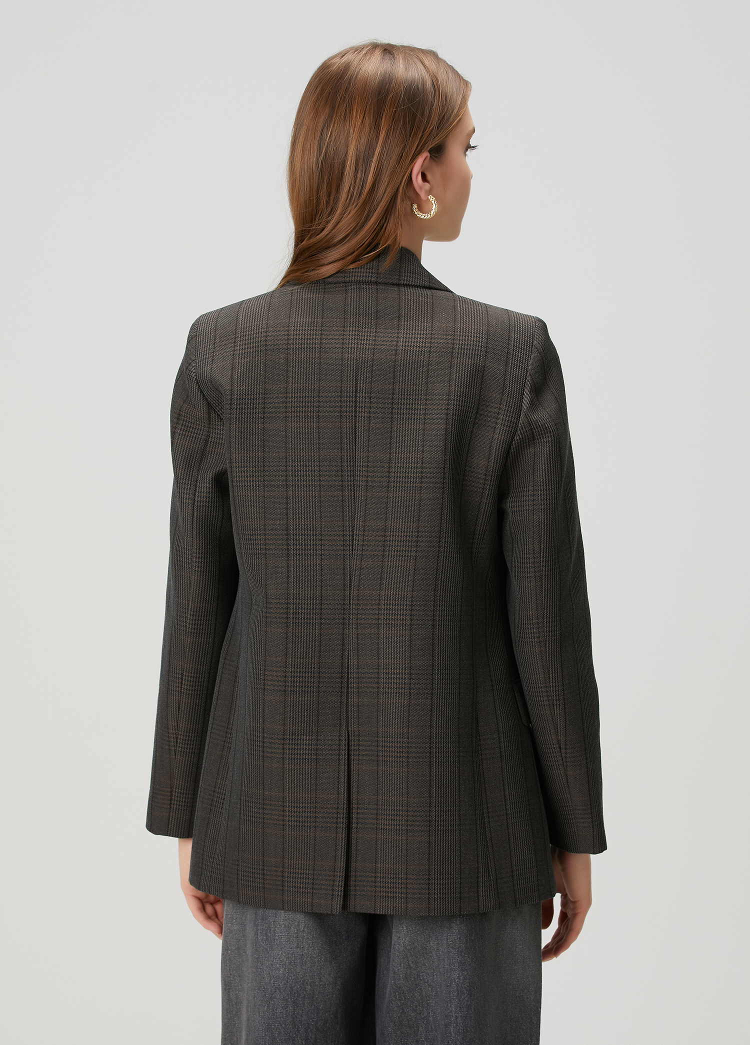 Antrasit Ekoseli Kruvaze Yün Blazer_5
