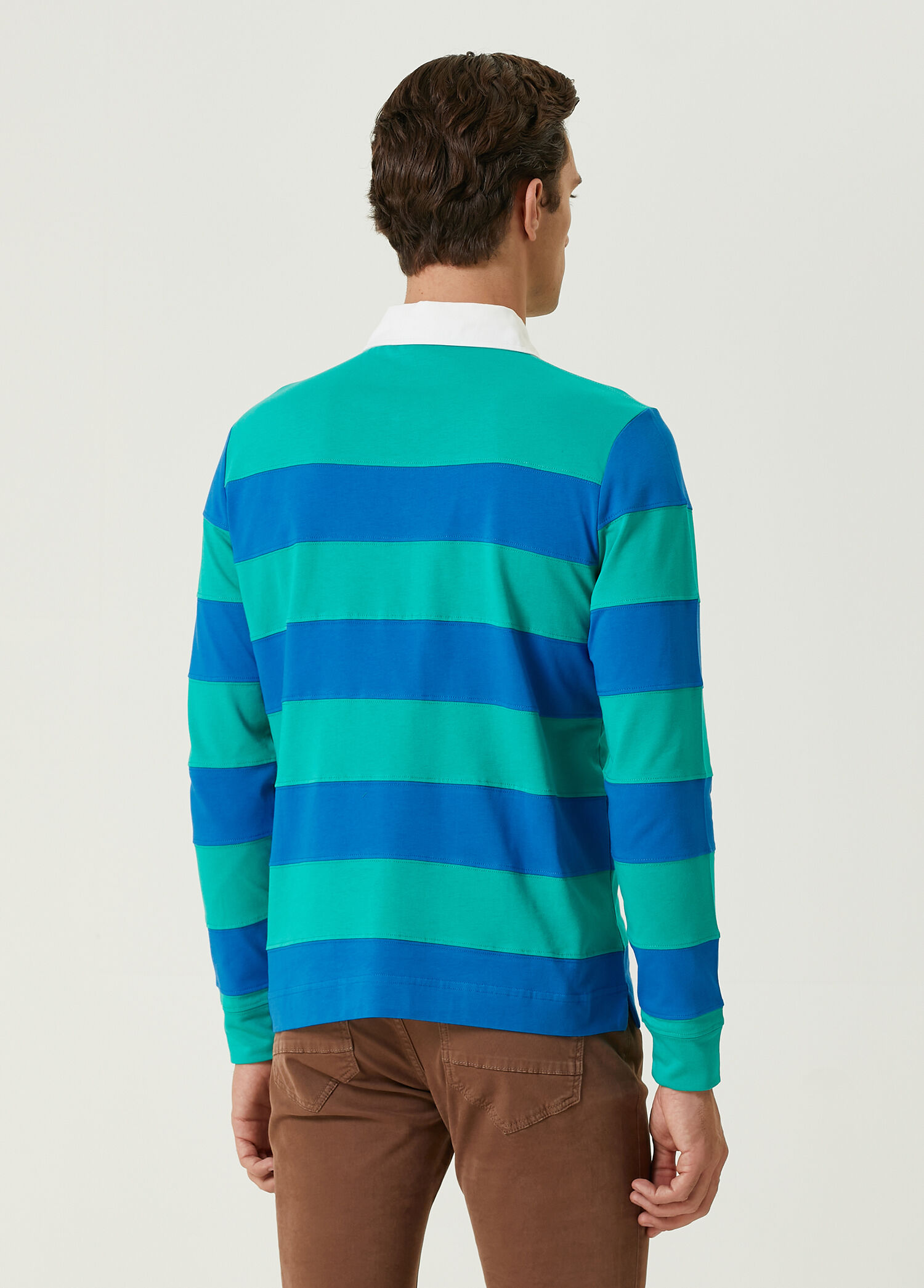 Beymen Club - Yeşil Mavi Polo Yaka Şeritli Sweatshirt