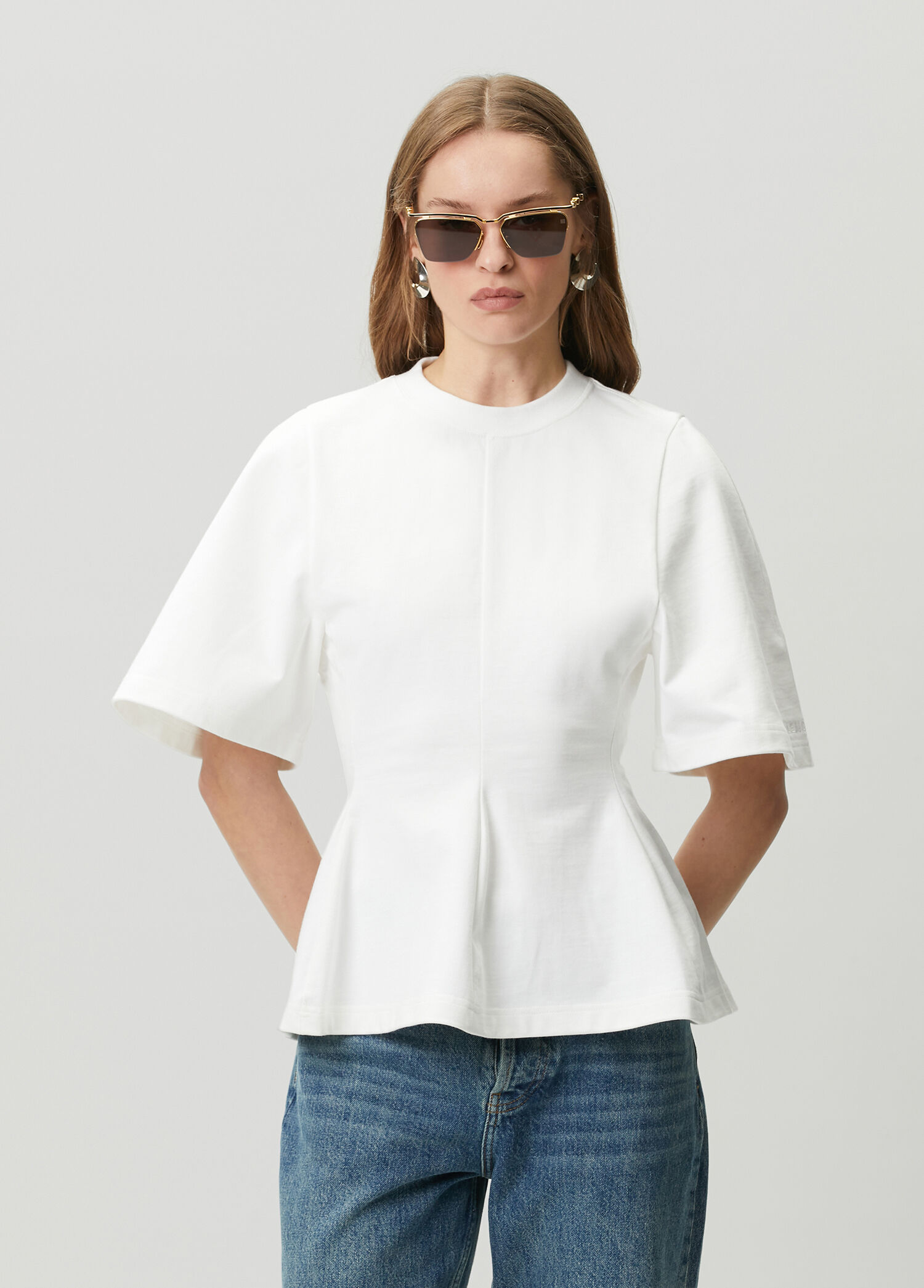 Beyaz Peplum Detaylı T-shirt