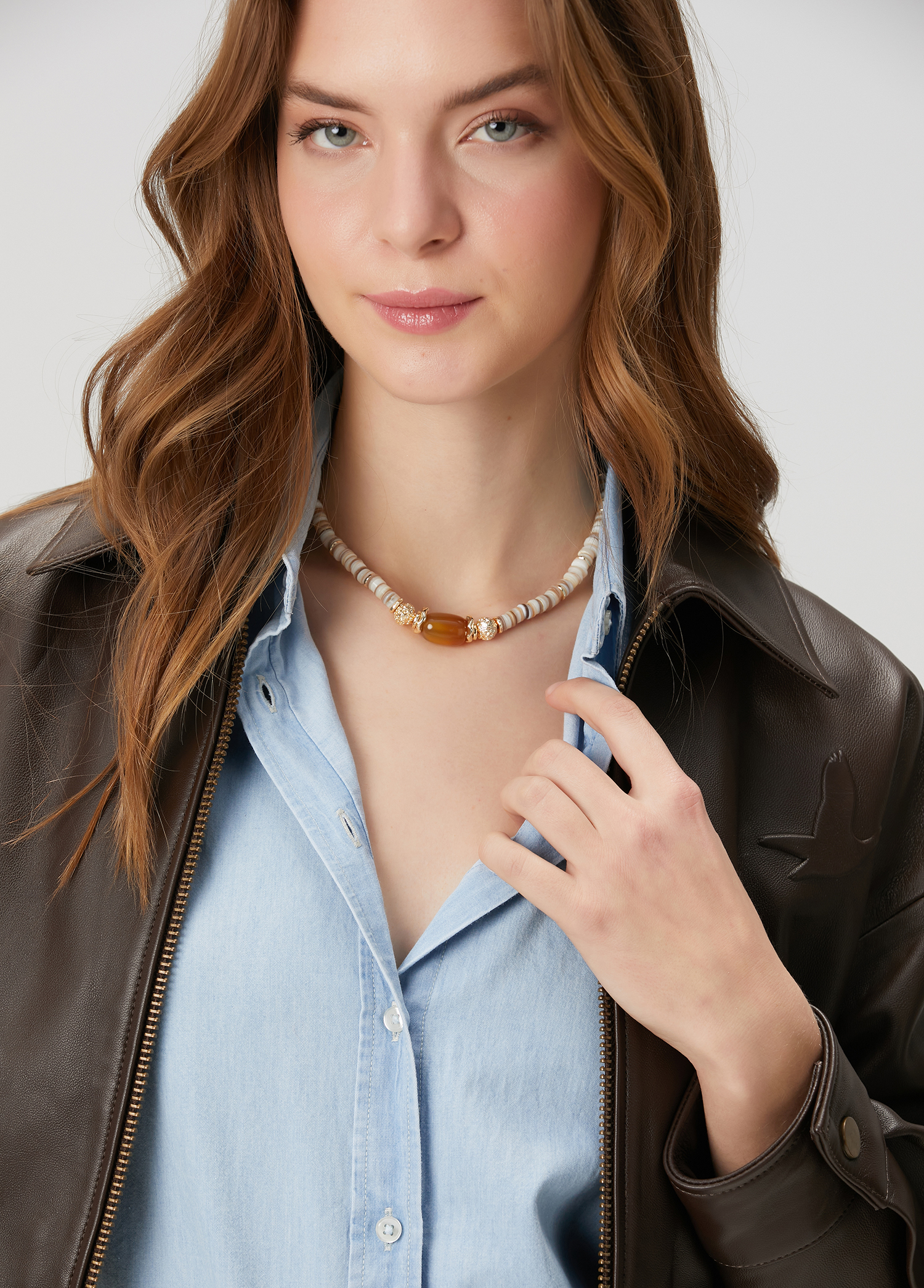 Beige Natural Stones Womens Necklace
