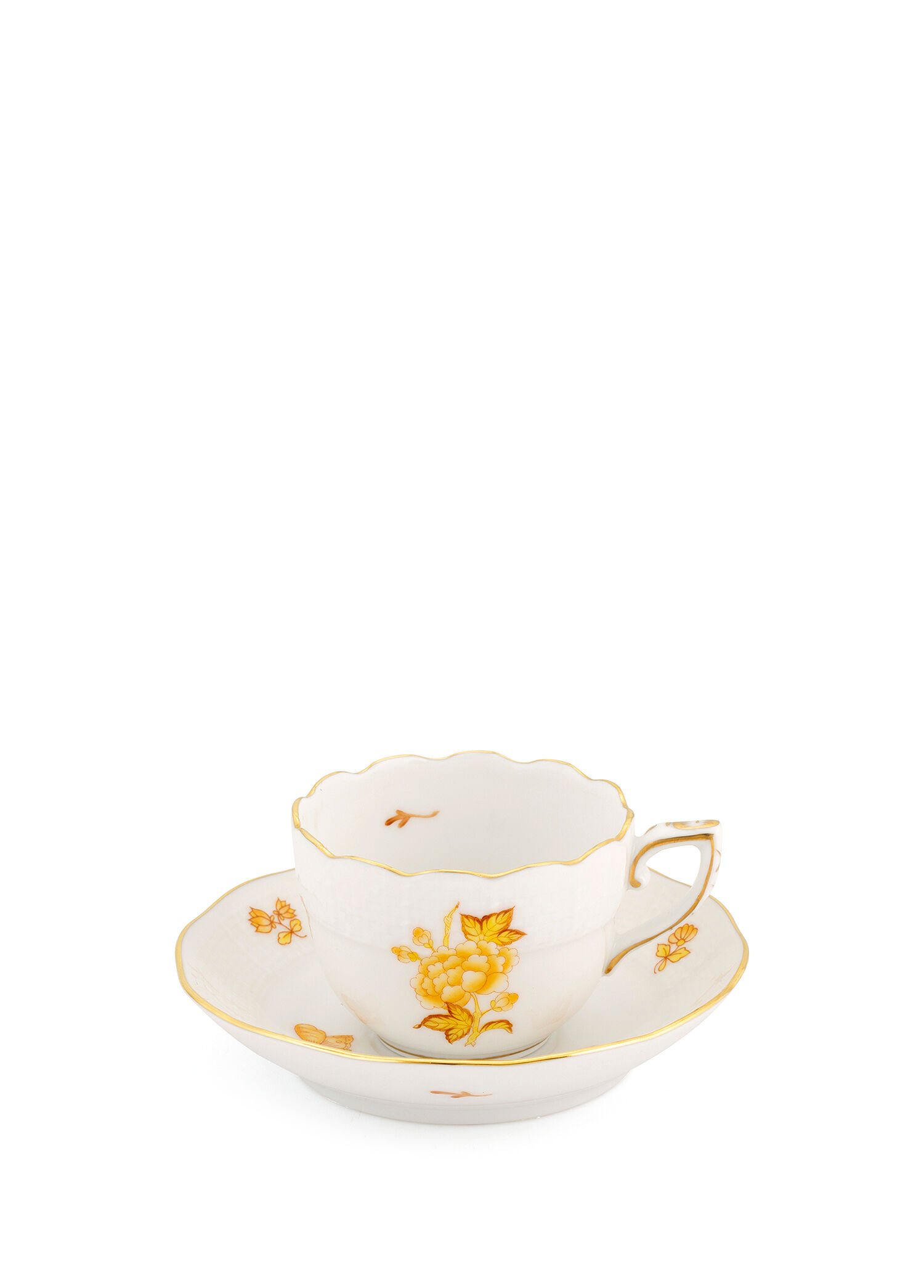 Victoria Papillons Et Fleurs Desenli Sarı Porselen Kahve Fincanı ve Tabağı