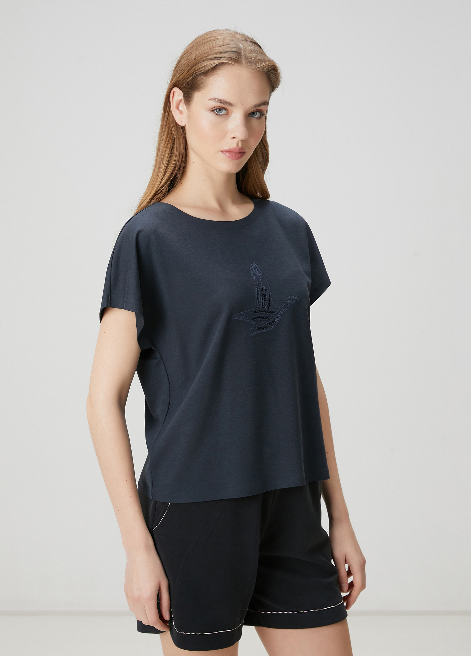 Lacivert Seamless Logo Nakışlı T-shirt_2