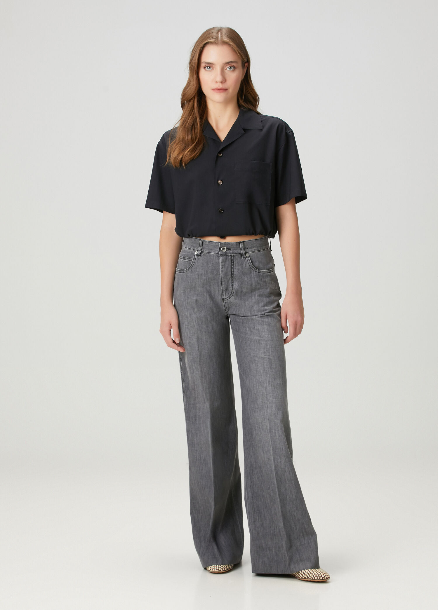 Gri Wide Leg Jean Pantolon