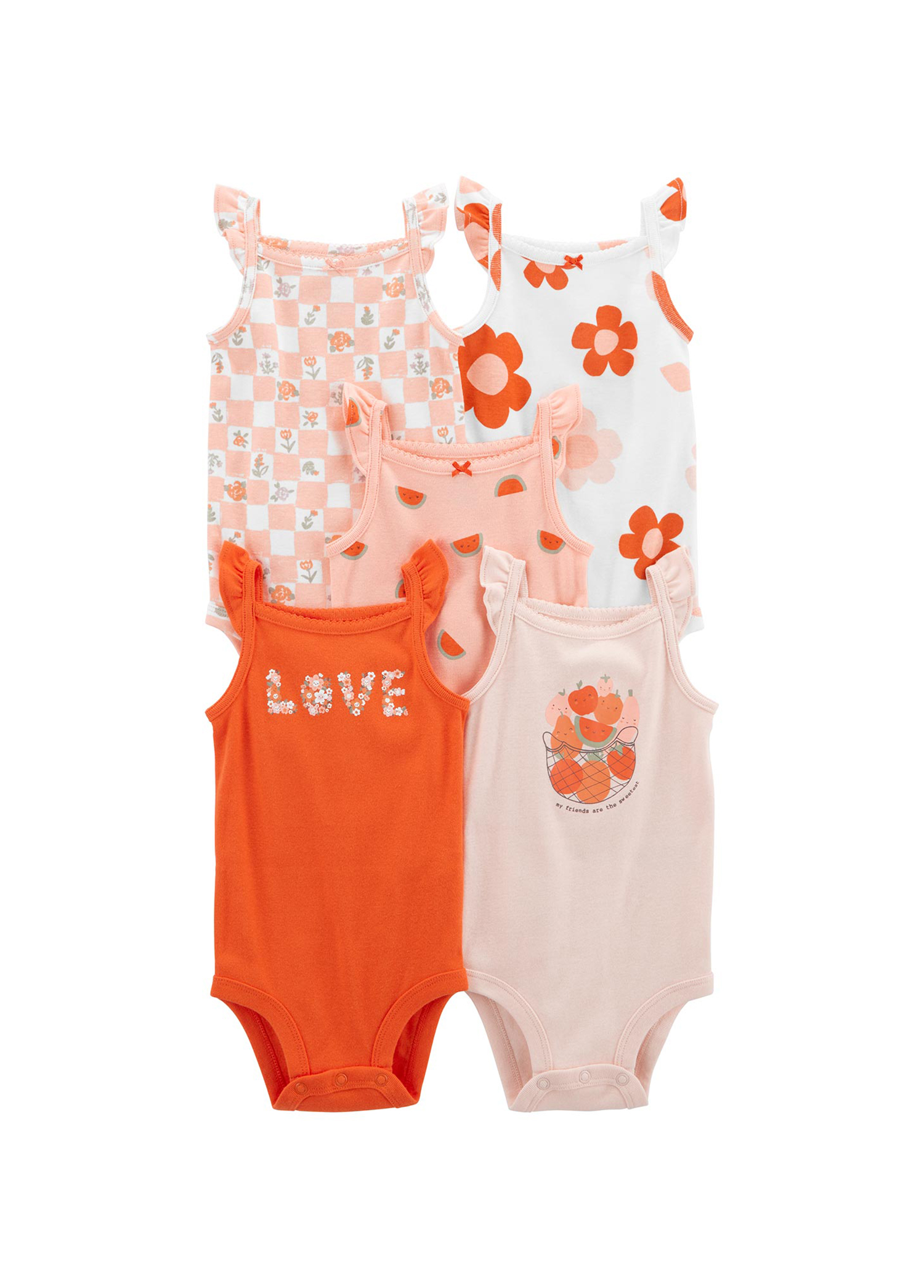 Çiçek Desenli Kız Bebek Kolsuz 5'li Body Set