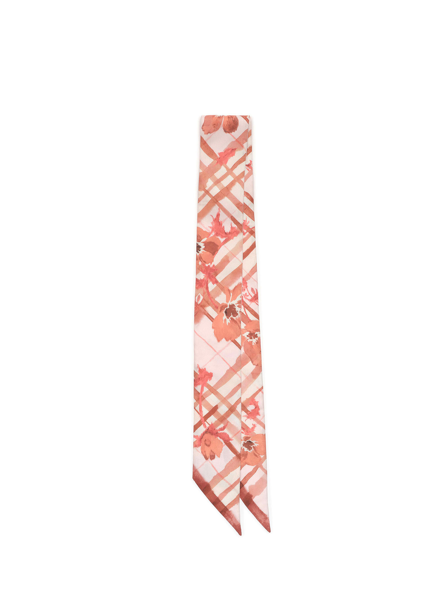 Skinny Watercolour Check Silk Pembe İpek Kadın Fular