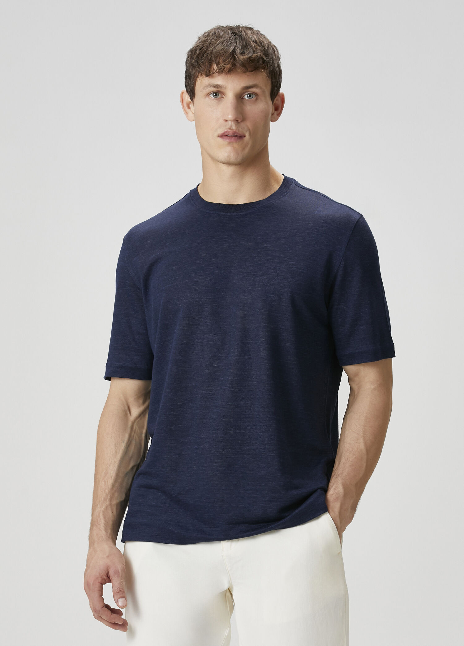 Koyu Mavi Keten T-shirt