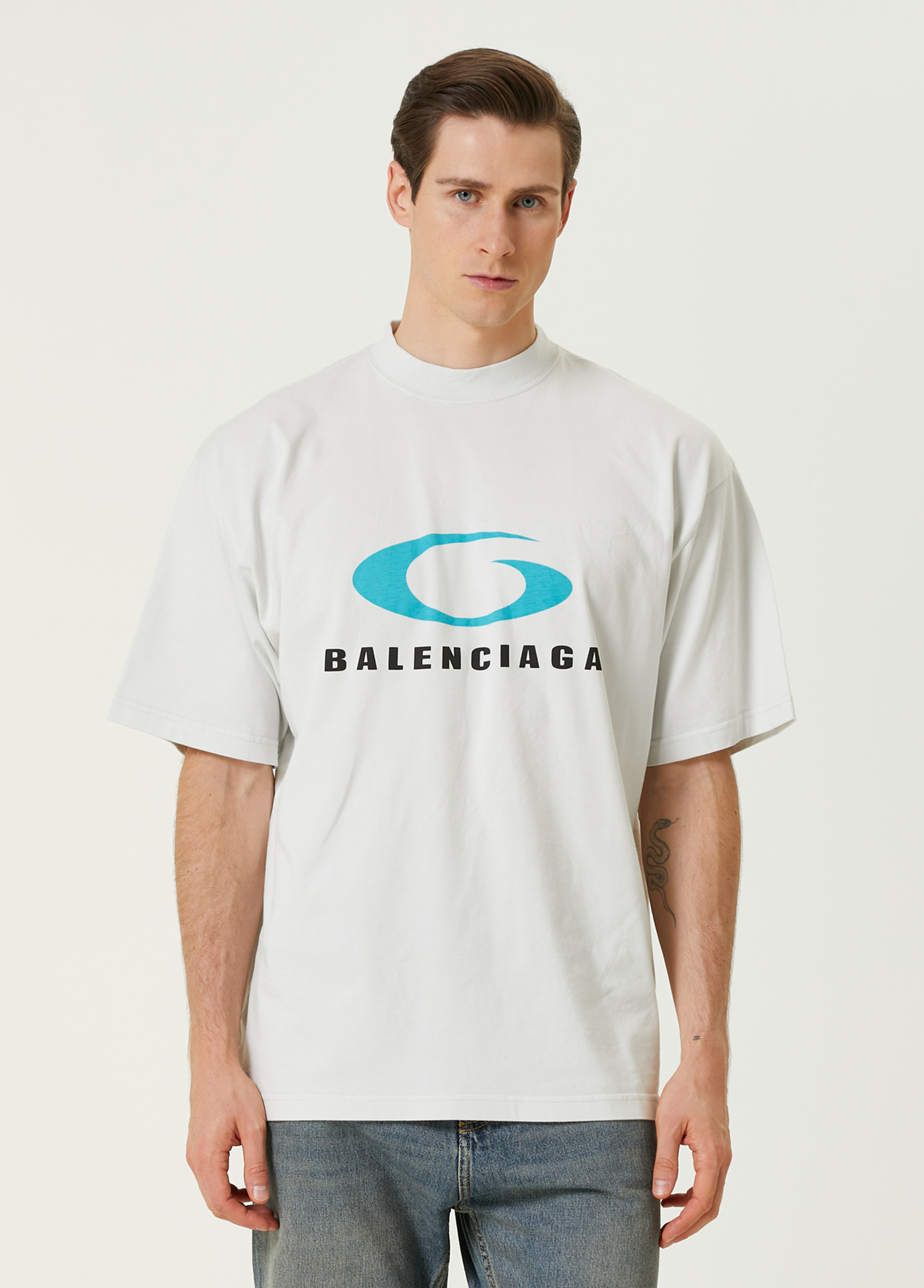 Beyaz Logo Baskılı T-shirt