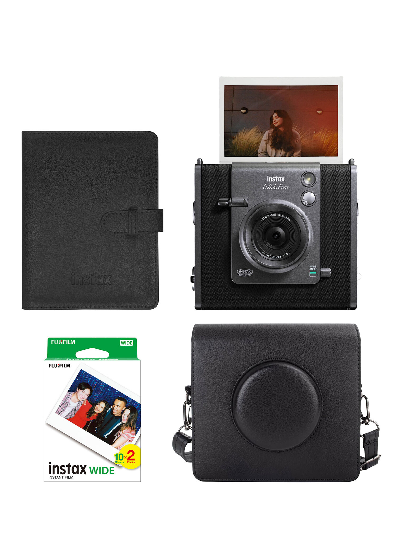 Instax Wide Evo Şipşak Fotoğraf Makinesi 20'li Film Albüm ve Deri Kılıflı Hediye Seti