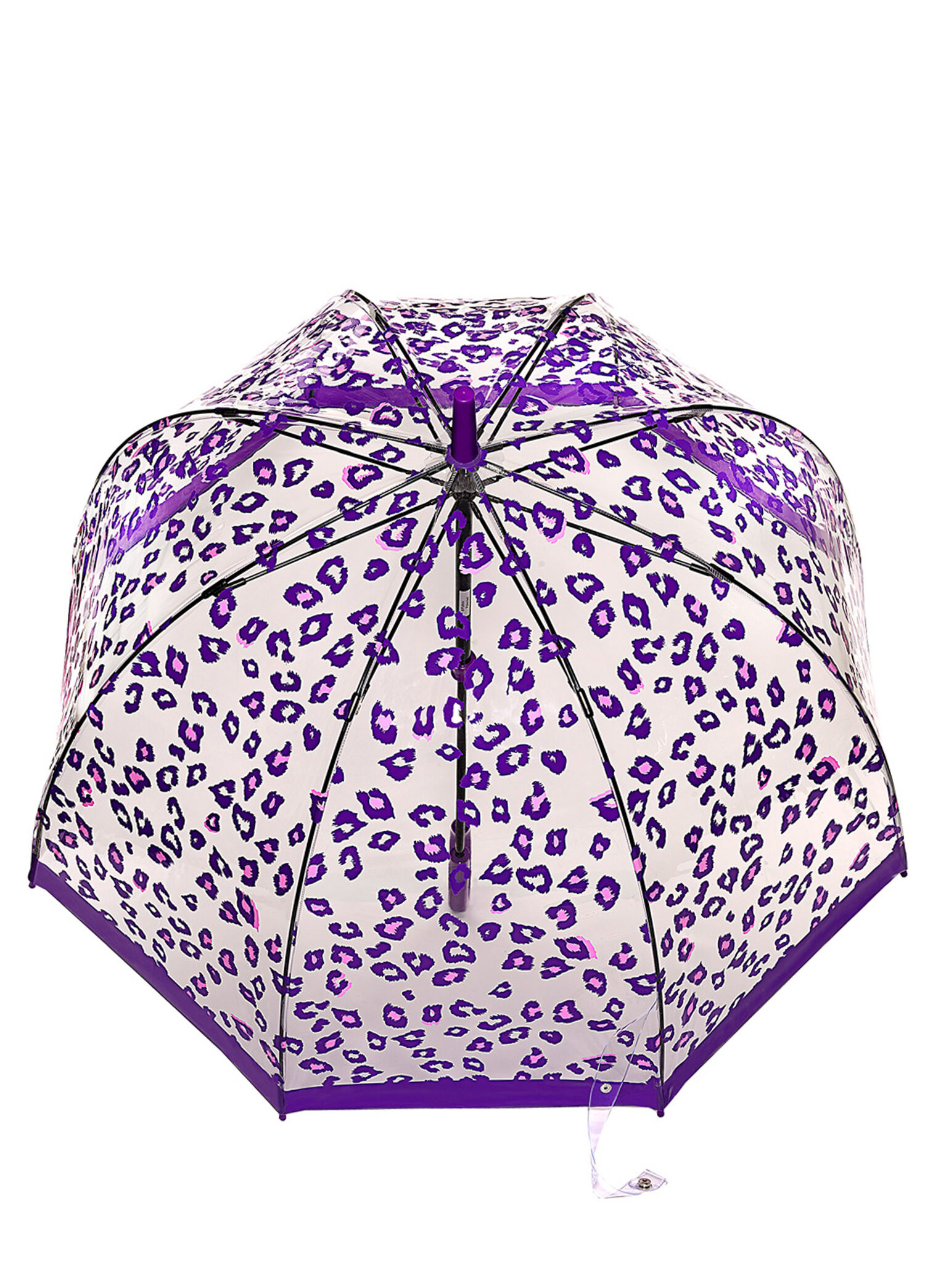 Birdcage® 2 Purple Leopard Desenli Şeffaf Kadın Şemsiye