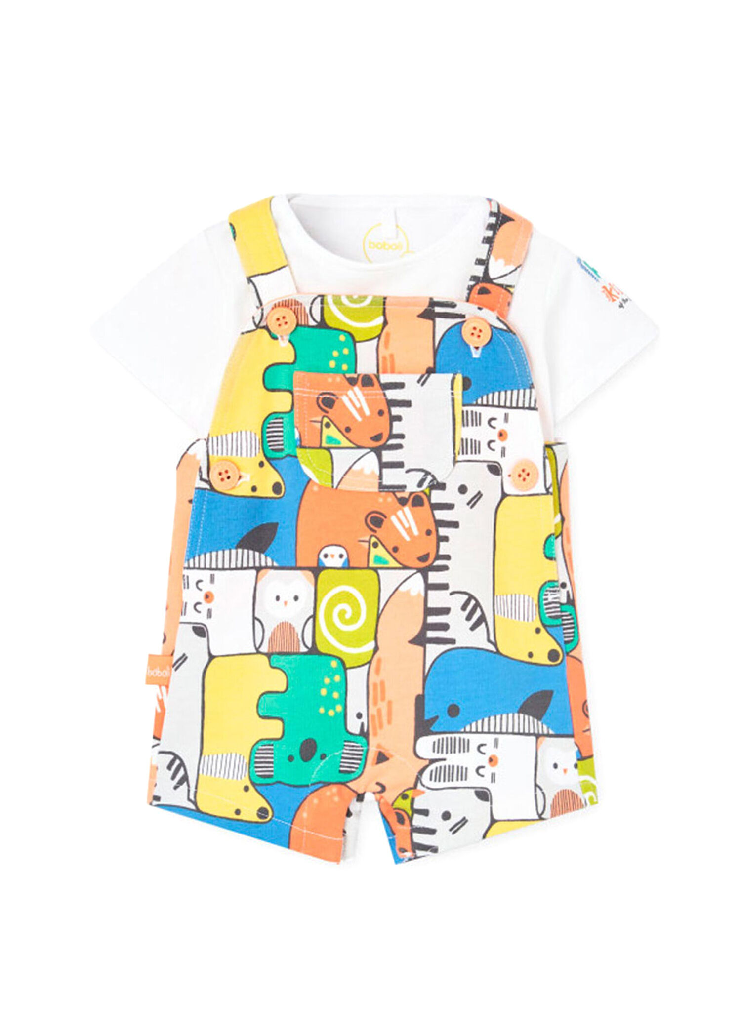 Beyaz Kısa Kollu T-Shirt ve Tulum Erkek Bebek 2'li Set