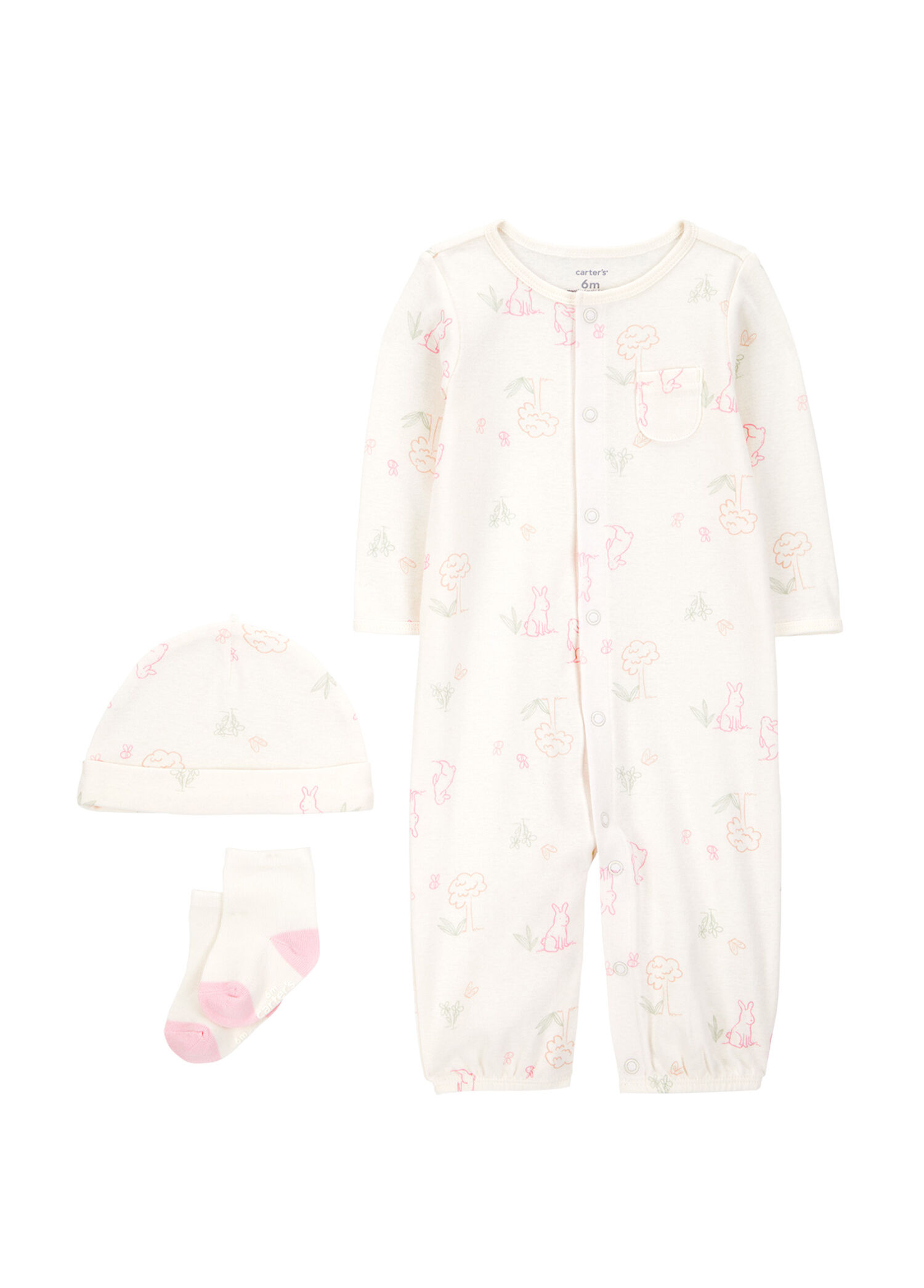 Ekru Tulum Şapka Çorap Kız Bebek 3'lü Set