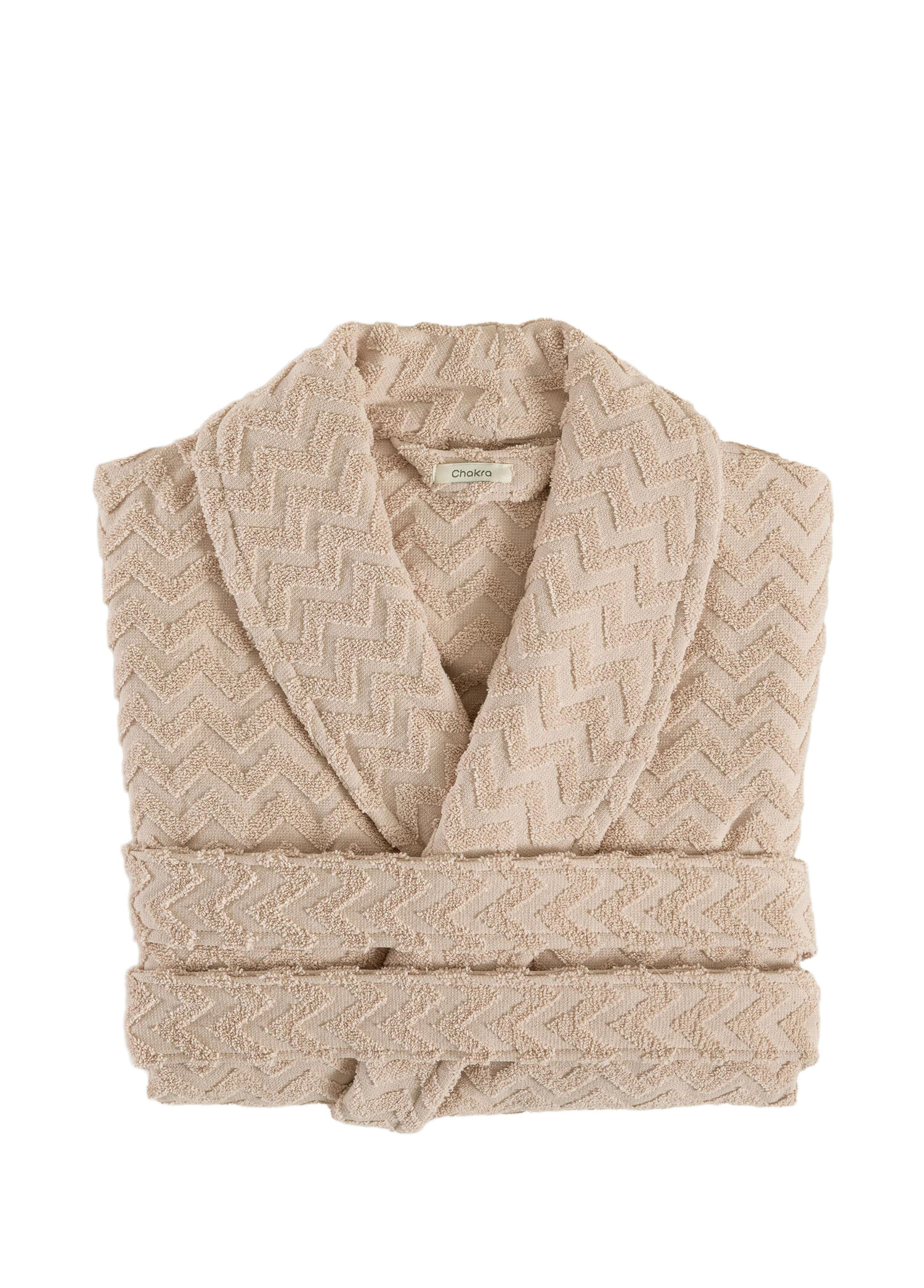 Zigzag Bej Pamuk Unisex Bornoz