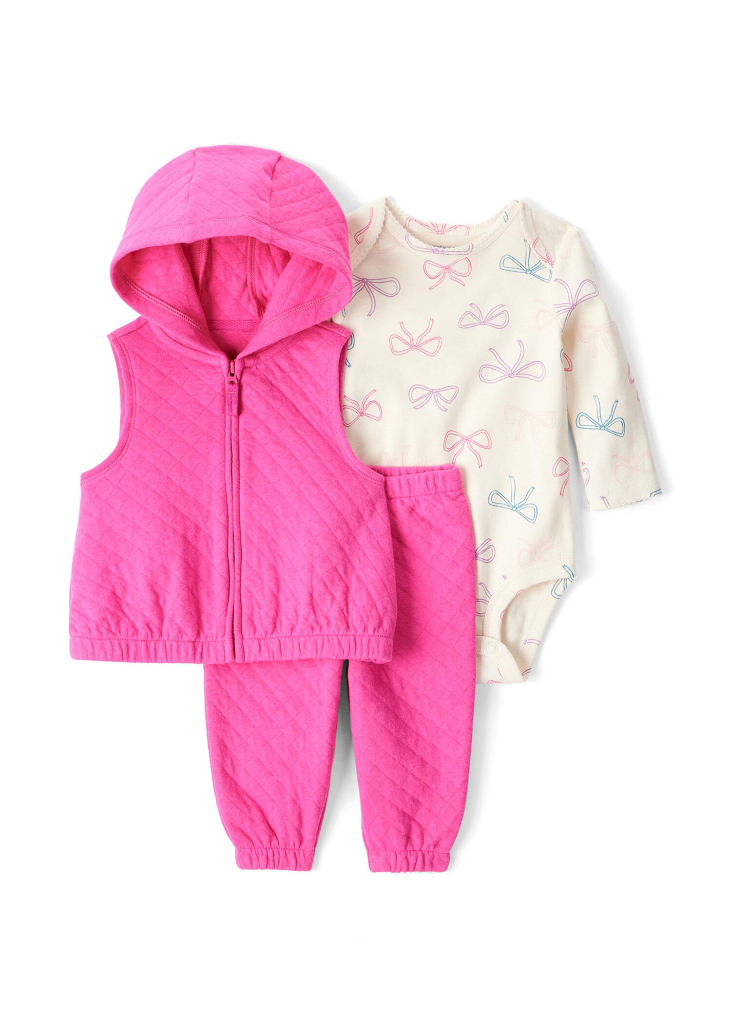 Pembe Uzun Kollu Body Pantolon ve Yelek Kız Bebek 3'lü Set