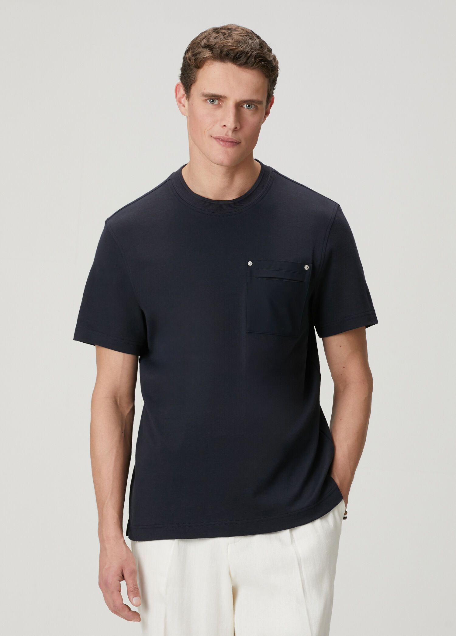 Lacivert Relax Fit Cep Detaylı T-shirt
