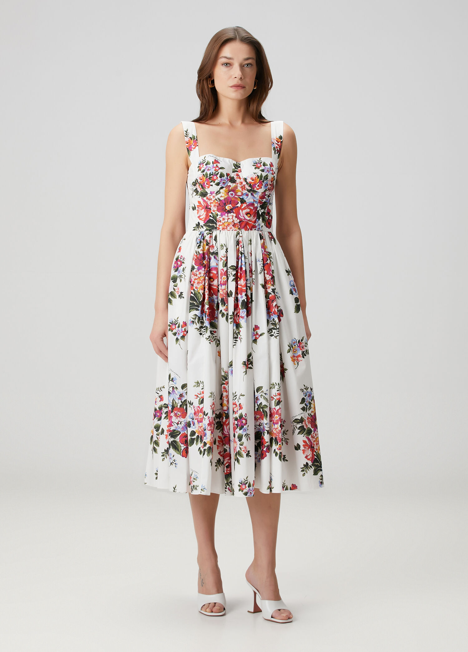 Dolce&Gabbana Çok Renkli Kadın Beyaz Çiçekli Midi Elbise 1938702