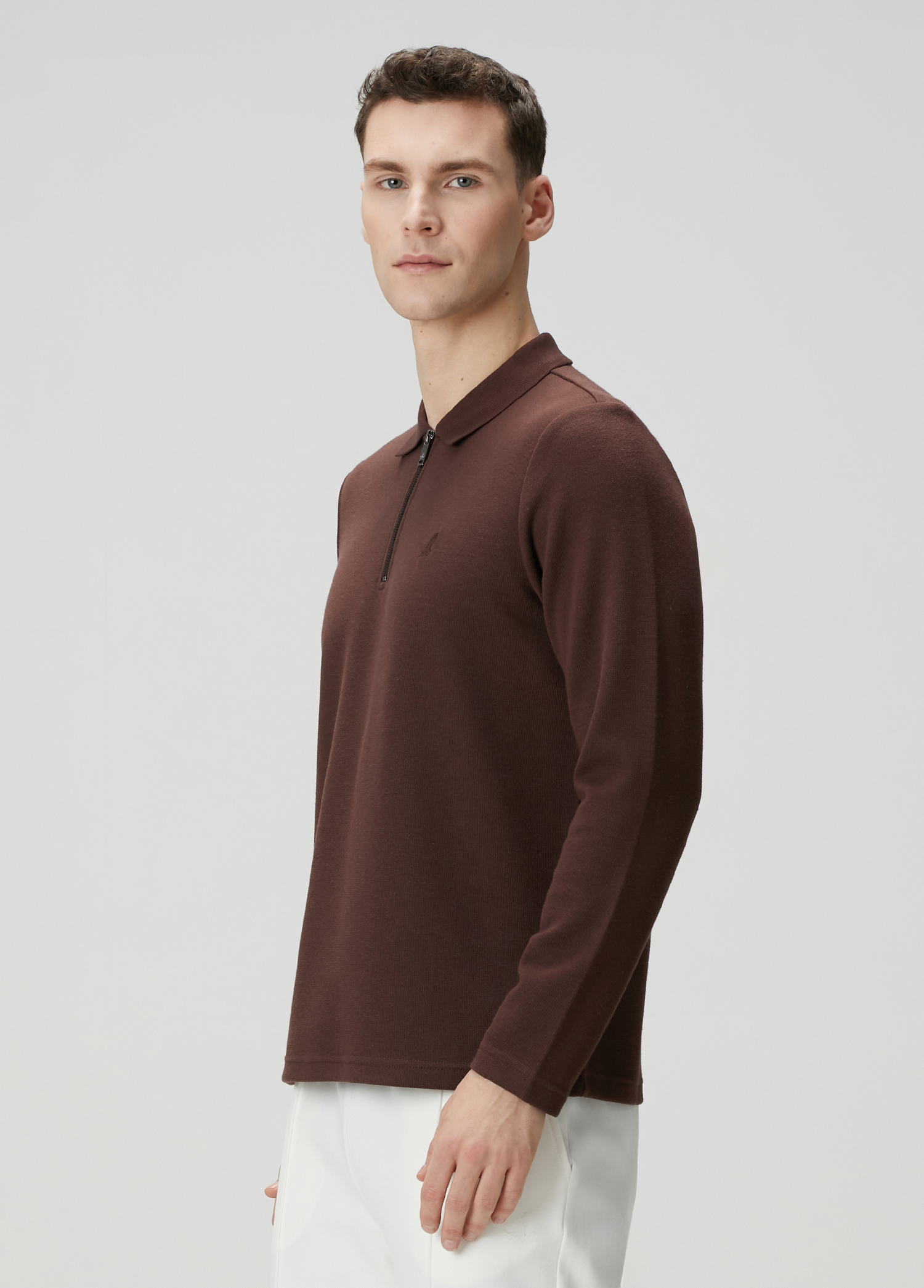 Koyu Kahverengi Polo Yaka Sweatshirt_2