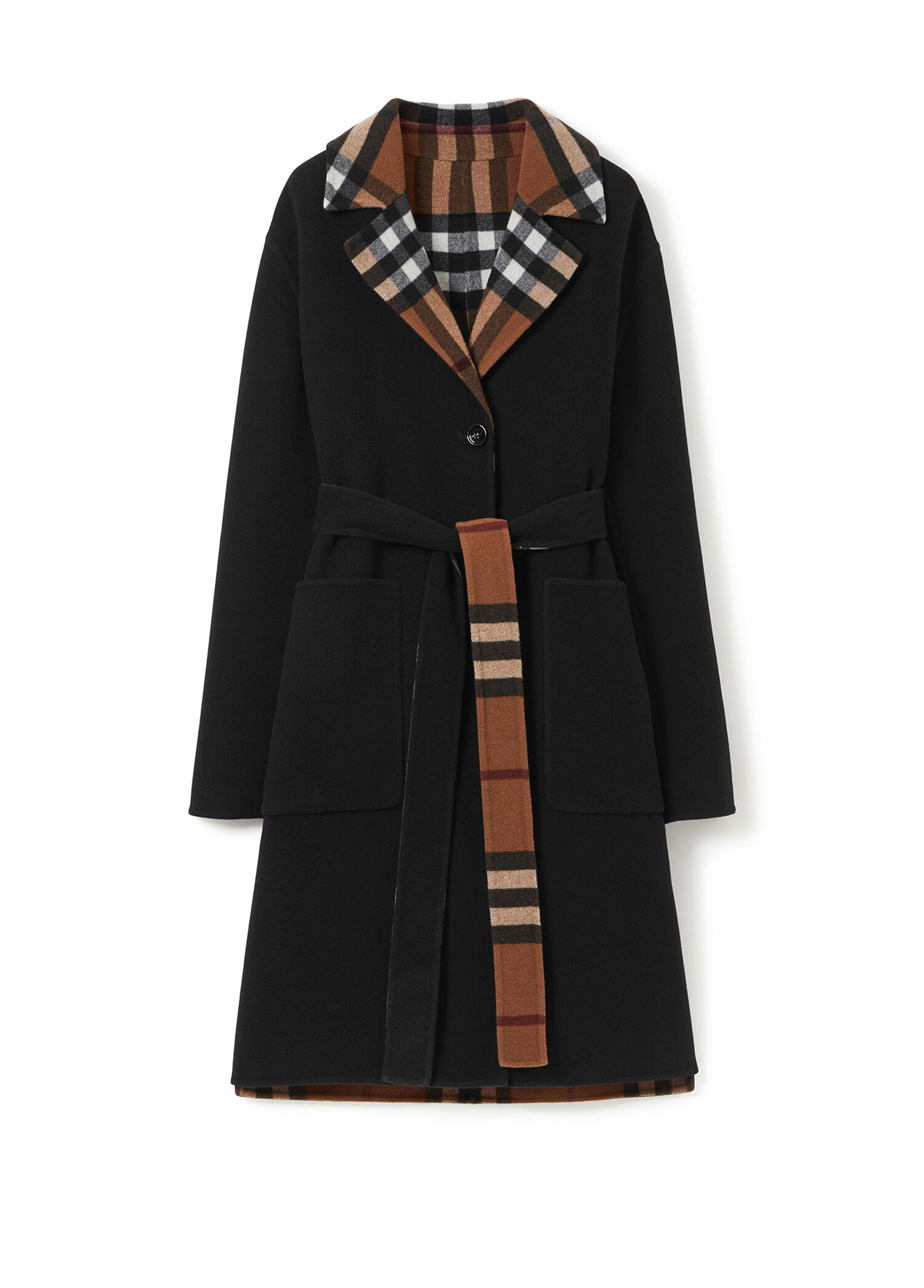 Burberry Siyah Kadın Reversible Check Siyah Yün Kadın Kaban