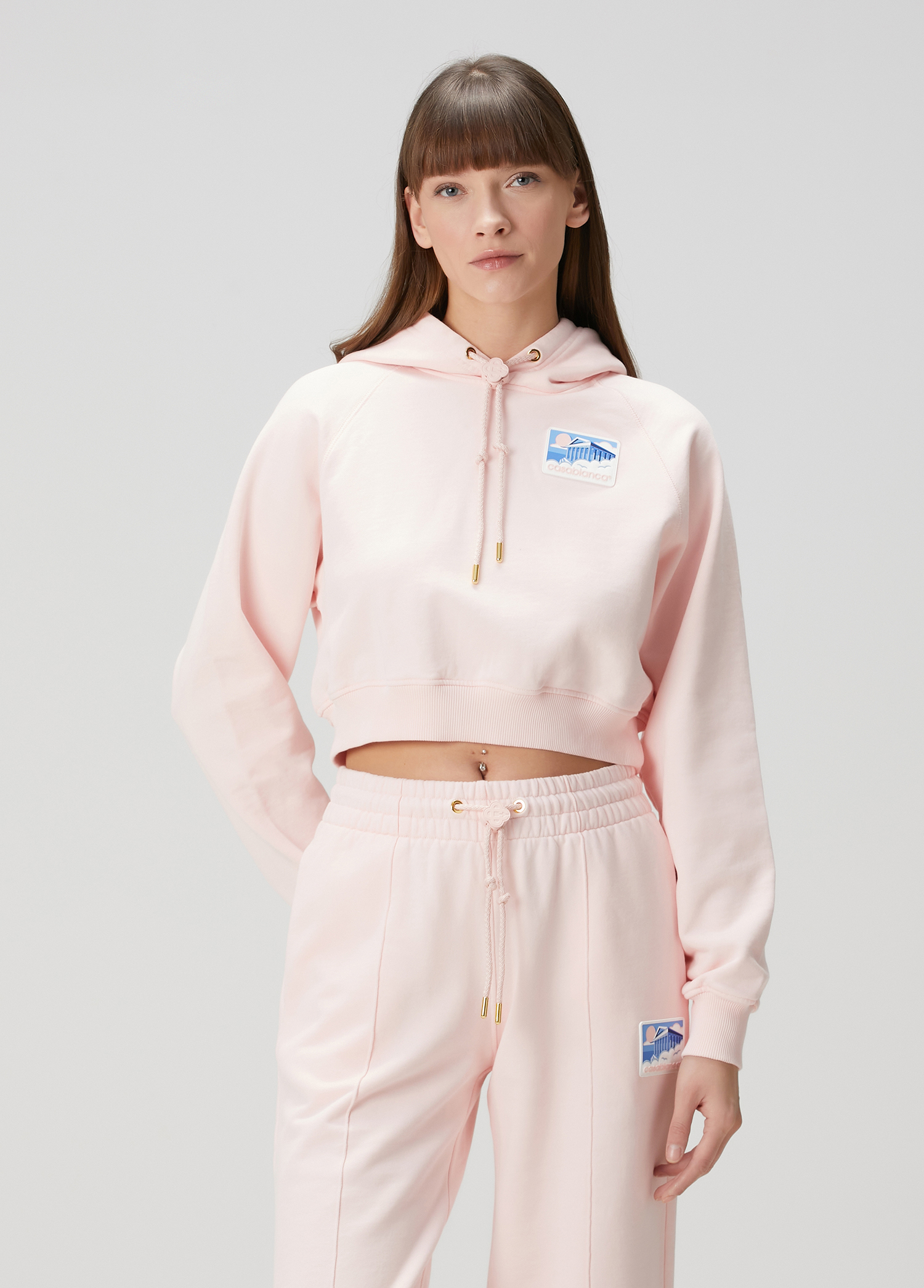 Greek Temple Pembe Kapüşonlu Sweatshirt