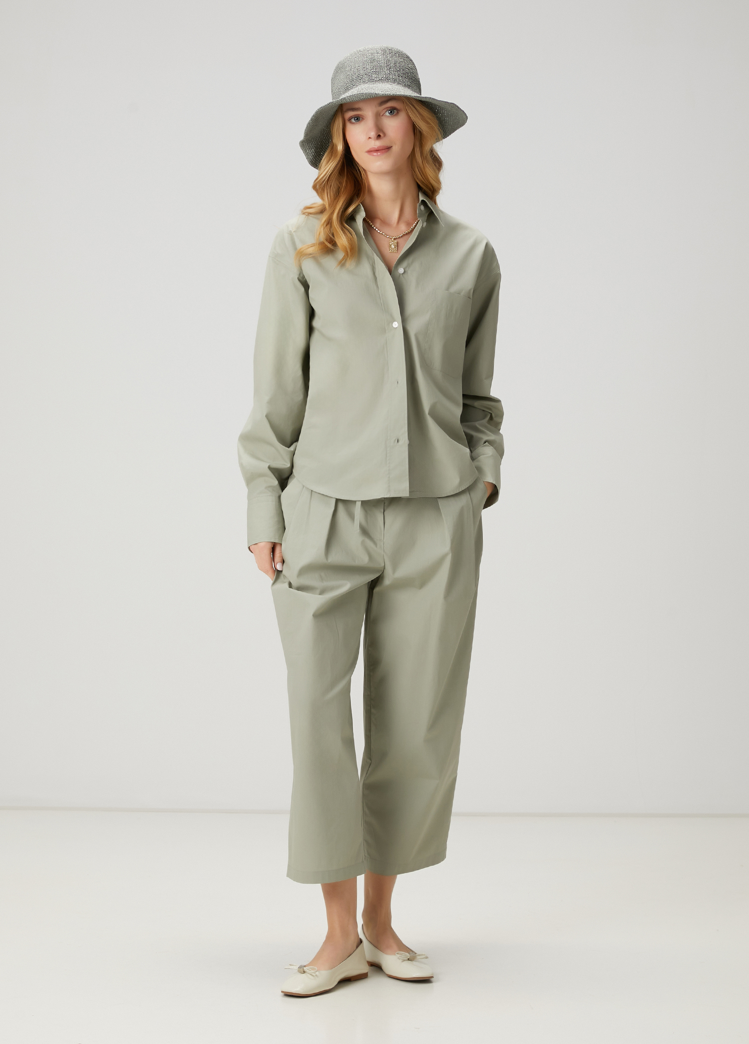 Mint Poplin Pantolon