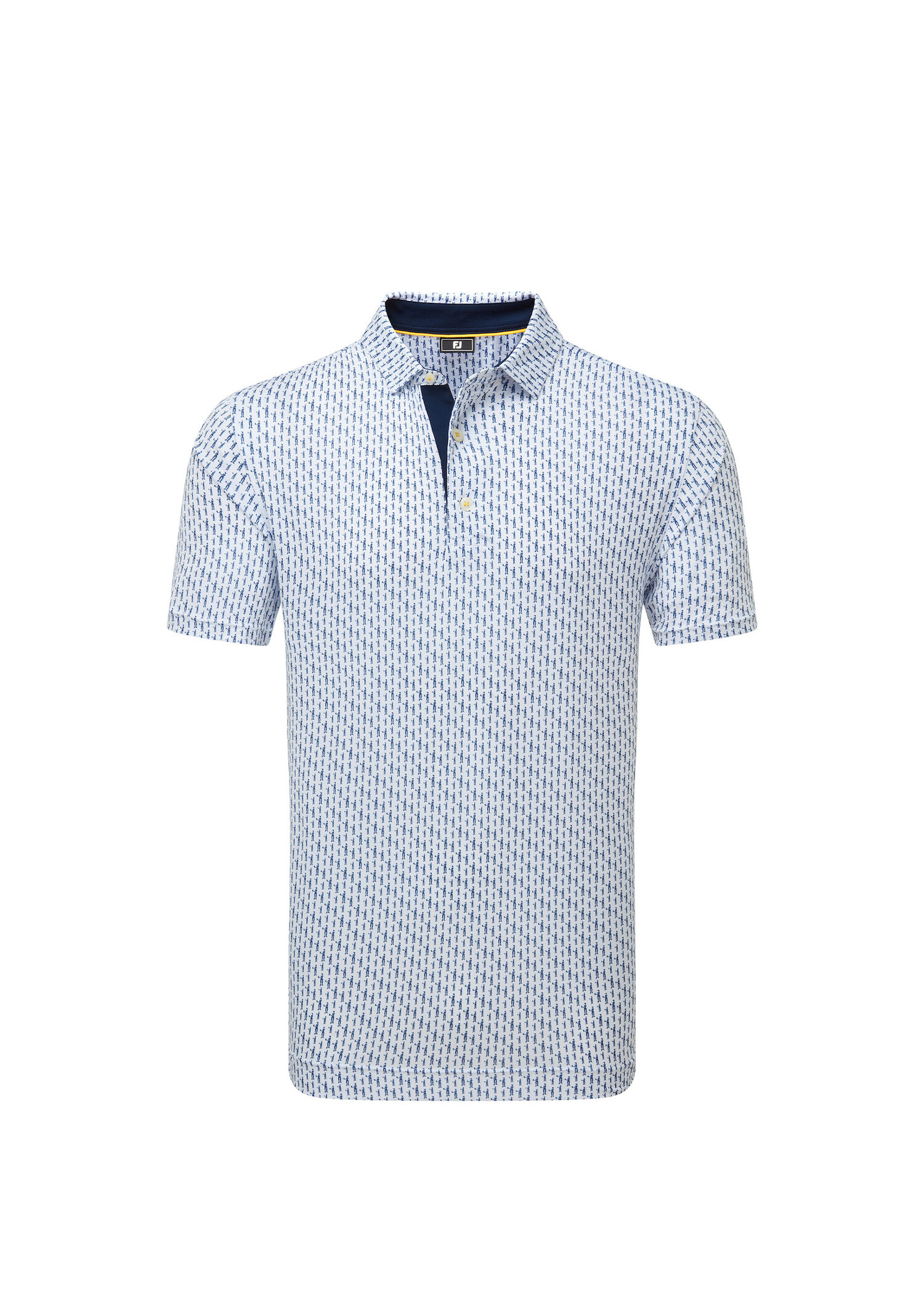 Figure Print Lisle Mavi Desenli Beyaz Kısa Kollu Erkek Golf T-Shirt