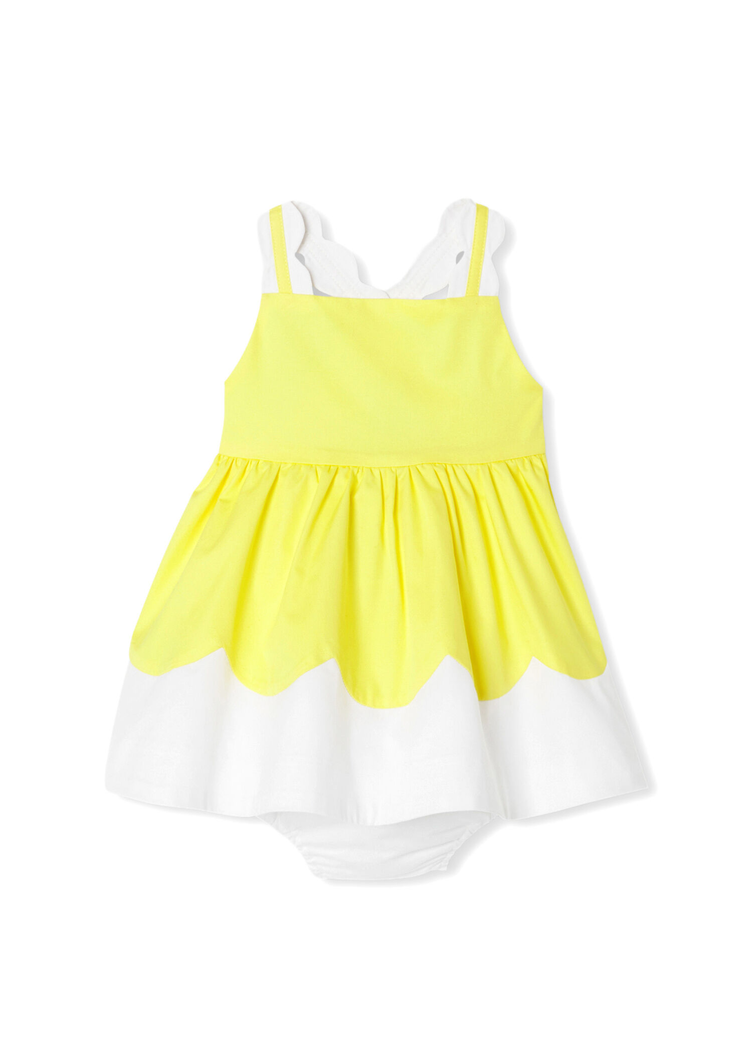 Beyaz Sarı Poplin Askılı Kız Bebek Elbise