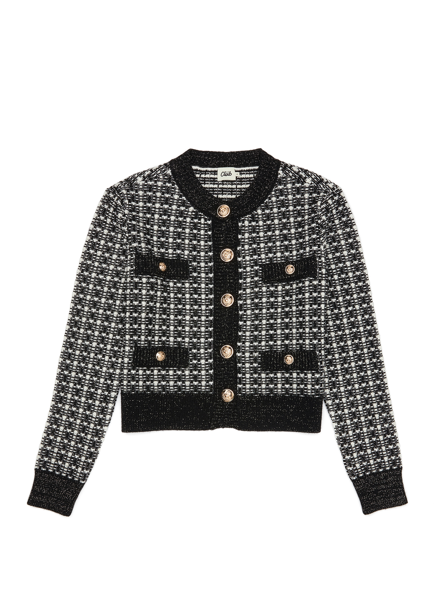 Siyah Beyaz Tweed Dokulu Triko Ceket_7